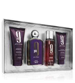 Afnan 9pm Pour Femme darčeková sada 100 ml + sprchový gél 100 ml + telové mlieko 100 ml + telový sprej parfumovaná voda pre ženy