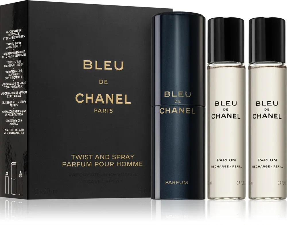Bleu de Chanel plniteľný vreckový sprej 20 ml + náplň 2 x parfum pre mužov