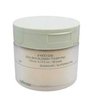 Celimax Ji Woo Gae Cica BHA Blemish Toner Pad upokojujúce exfoliačné tampóny s BHA, LHA a PHA 60 ks
