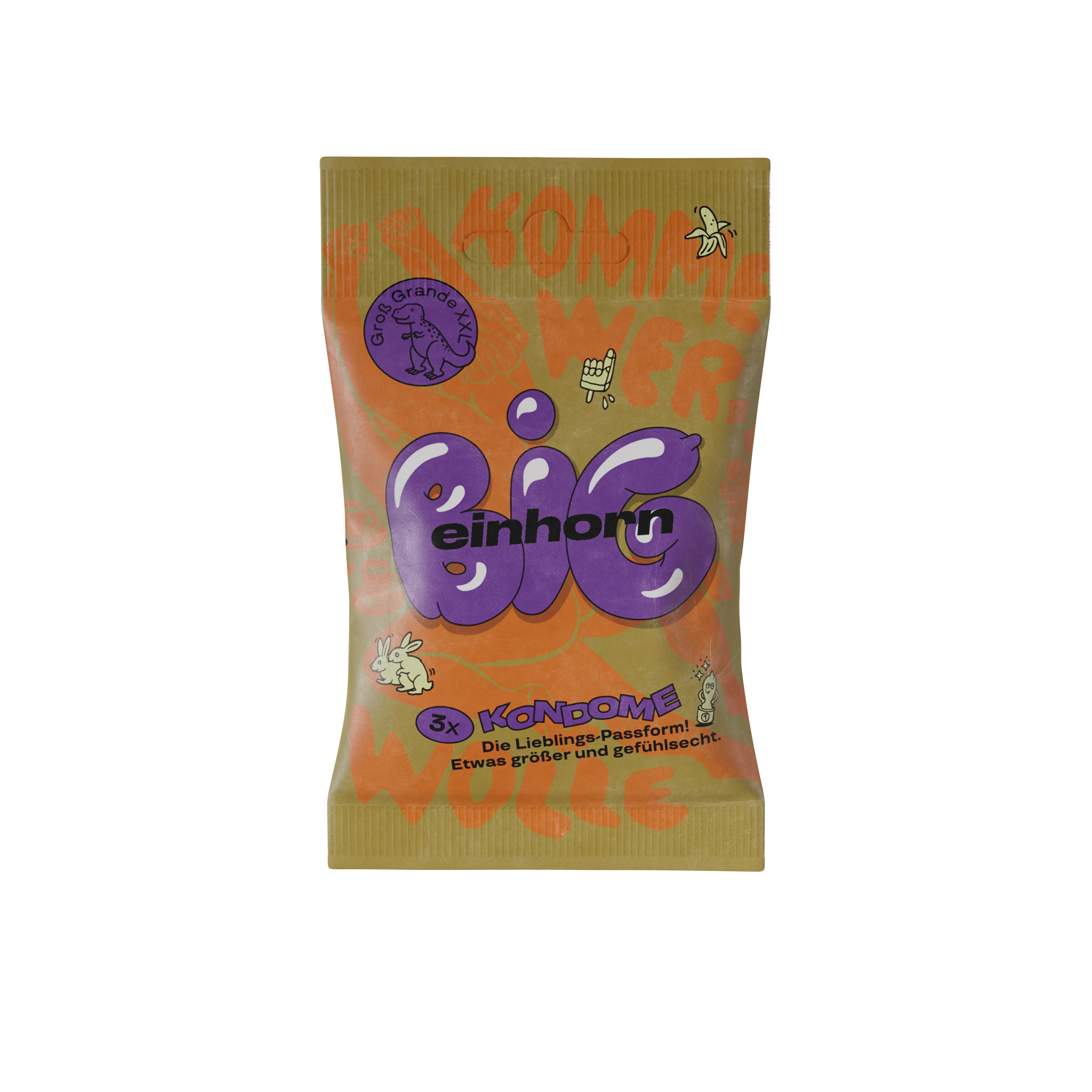 Einhorn Kondómy Big 3 ks - vegánske, bez parfumácie