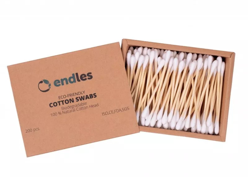 Endles by Econea Vatové tyčinky do uší (200 ks) - vyrobené z bambusu a bavlny