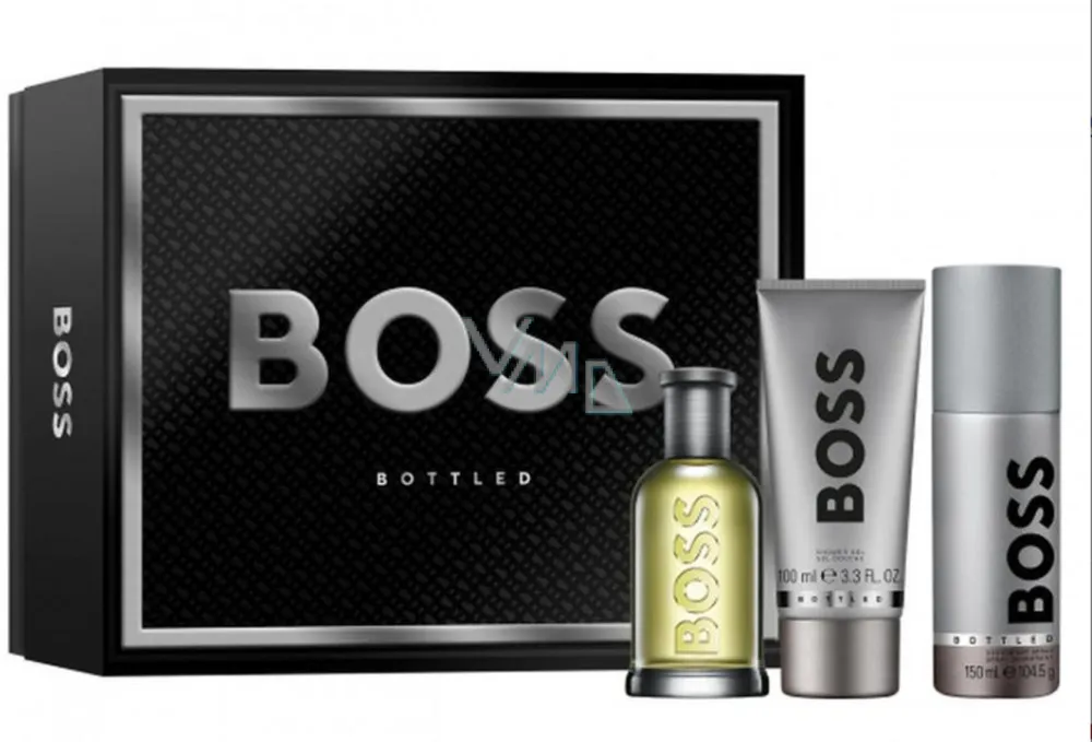 Boss Bottled darčeková sada pre mužov toaletná voda 100 ml + sprchový gél 100 ml + deosprej 150 ml 100 ml + sprchový gel 100 ml + deosprej 150 ml