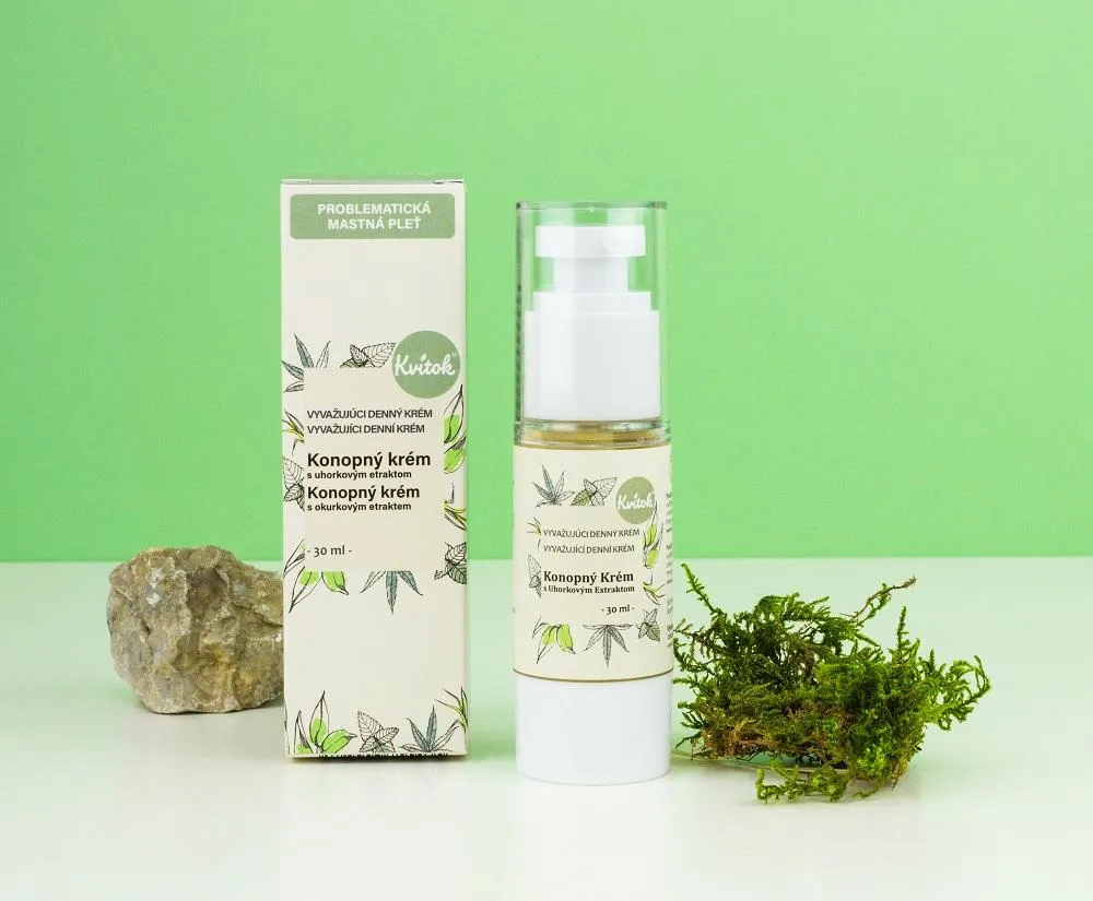 Kvitok Konopný denný krém na mastnú pleť (30 ml) - s výťažkom z uhorky
