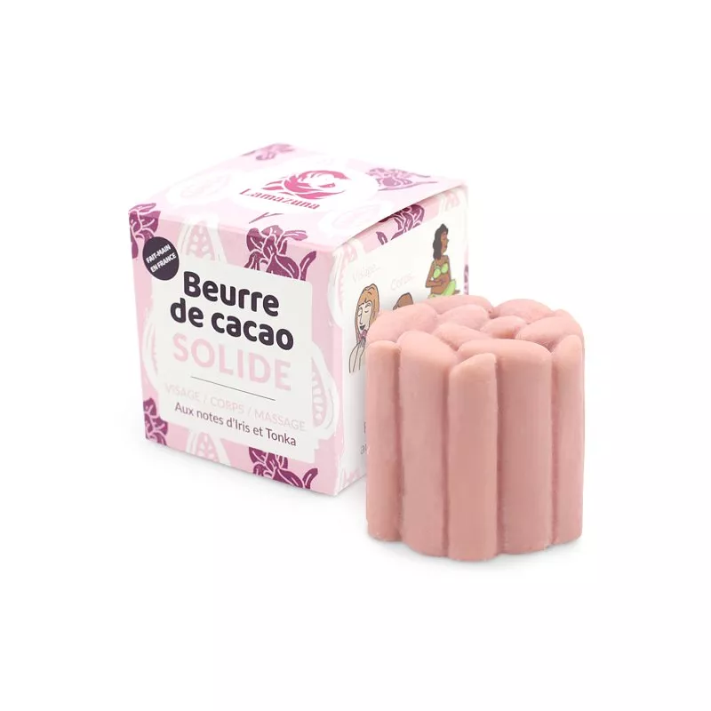 Lamazuna Tuhé kakaové maslo ružové BIO (55 g) - 3 v 1: na tvár, telo a masáž