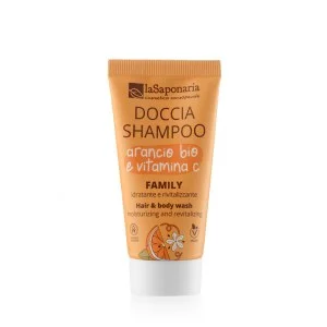 laSaponaria Sprchový gél a šampón 2 v 1 s BIO pomarančom a vit. C pre celú rodinu 30 ml - so sladkou a povzbudzujúcou vôňou