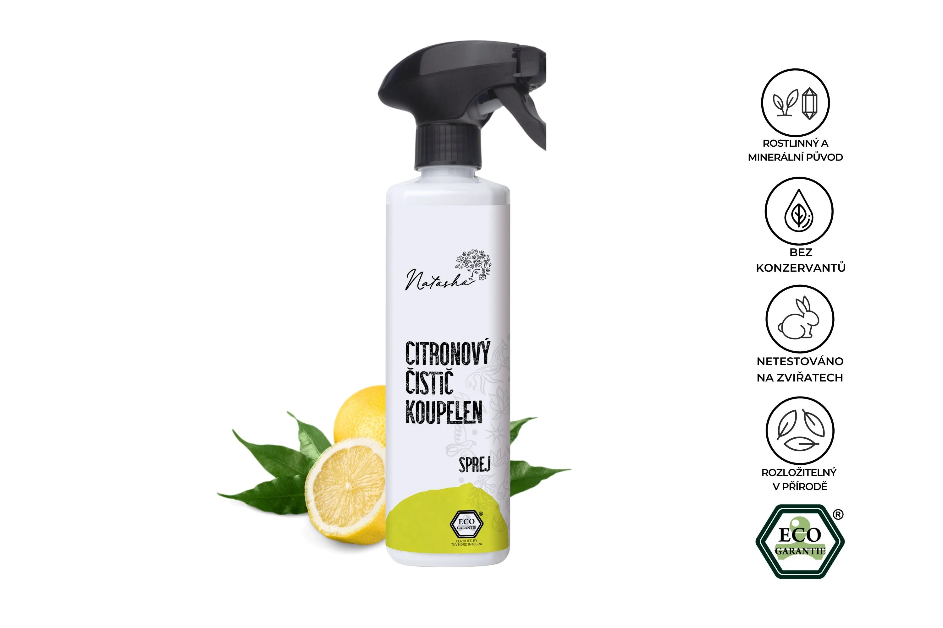 Natasha Citrónový čistič kúpeľní - sprej (500 ml) - vhodný do domácností s tvrdou vodou