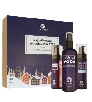 Renovality Original Series najobľúbenejšie produkty roka 2024 Bakuchiolové sérum 30 ml + ružová voda 100 ml + denný krém s kyselinou hyalurónovou