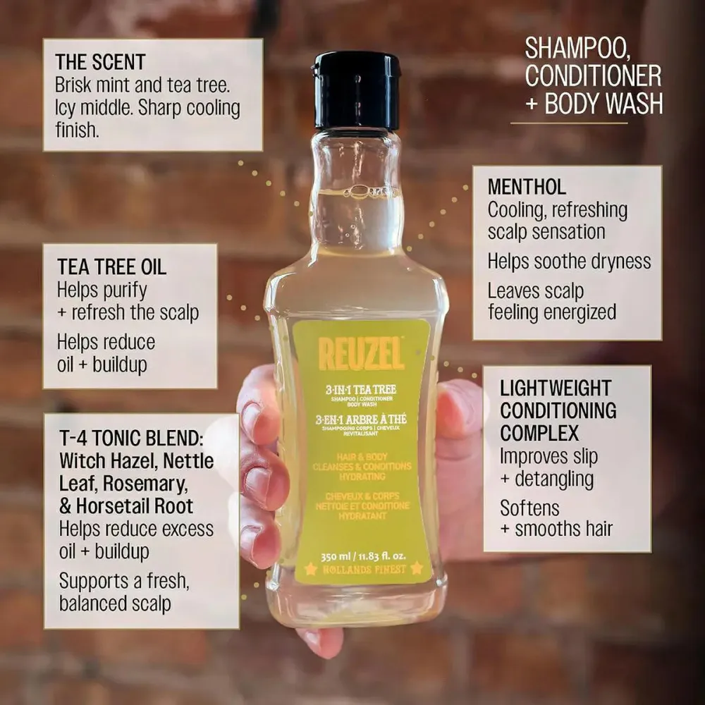 3 v 1 Tea Tree šampón-kondicionér-sprchový gél šampón pre mužov 3 v 1 pre mužov 350 ml