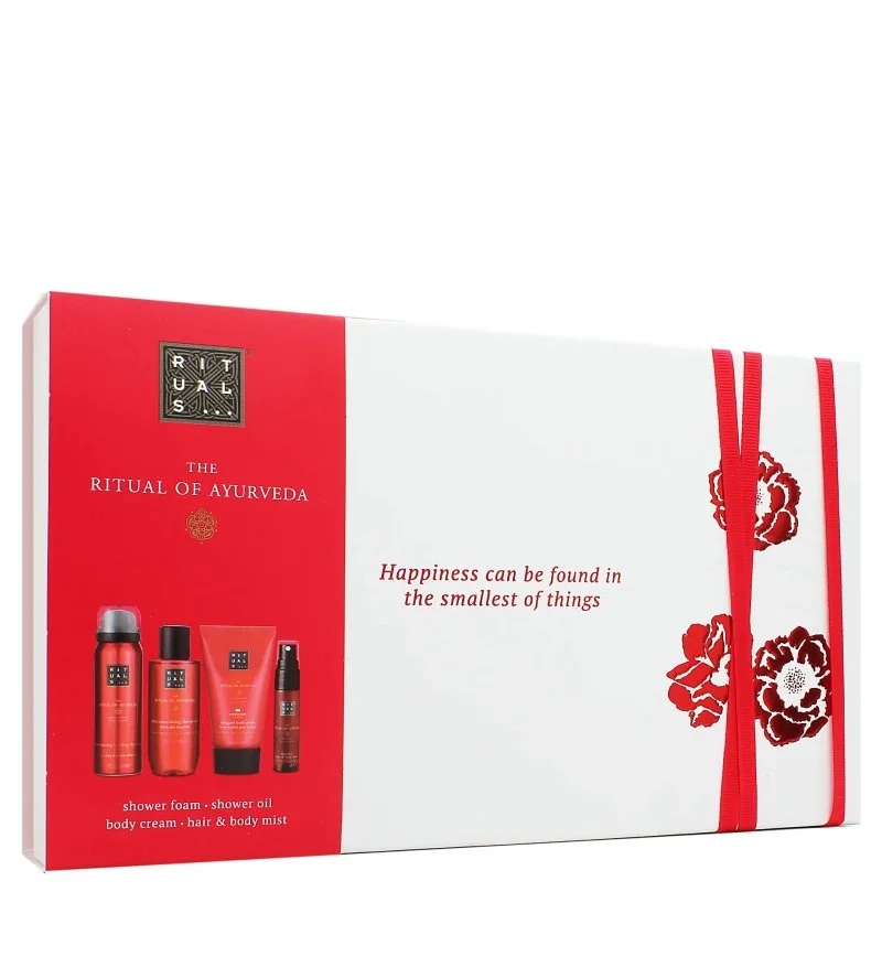 The Ritual of Ayurveda darčeková sada sprchový gél 50 ml + sprchový olej 75 ml + telový krém 70 ml + telová hmla