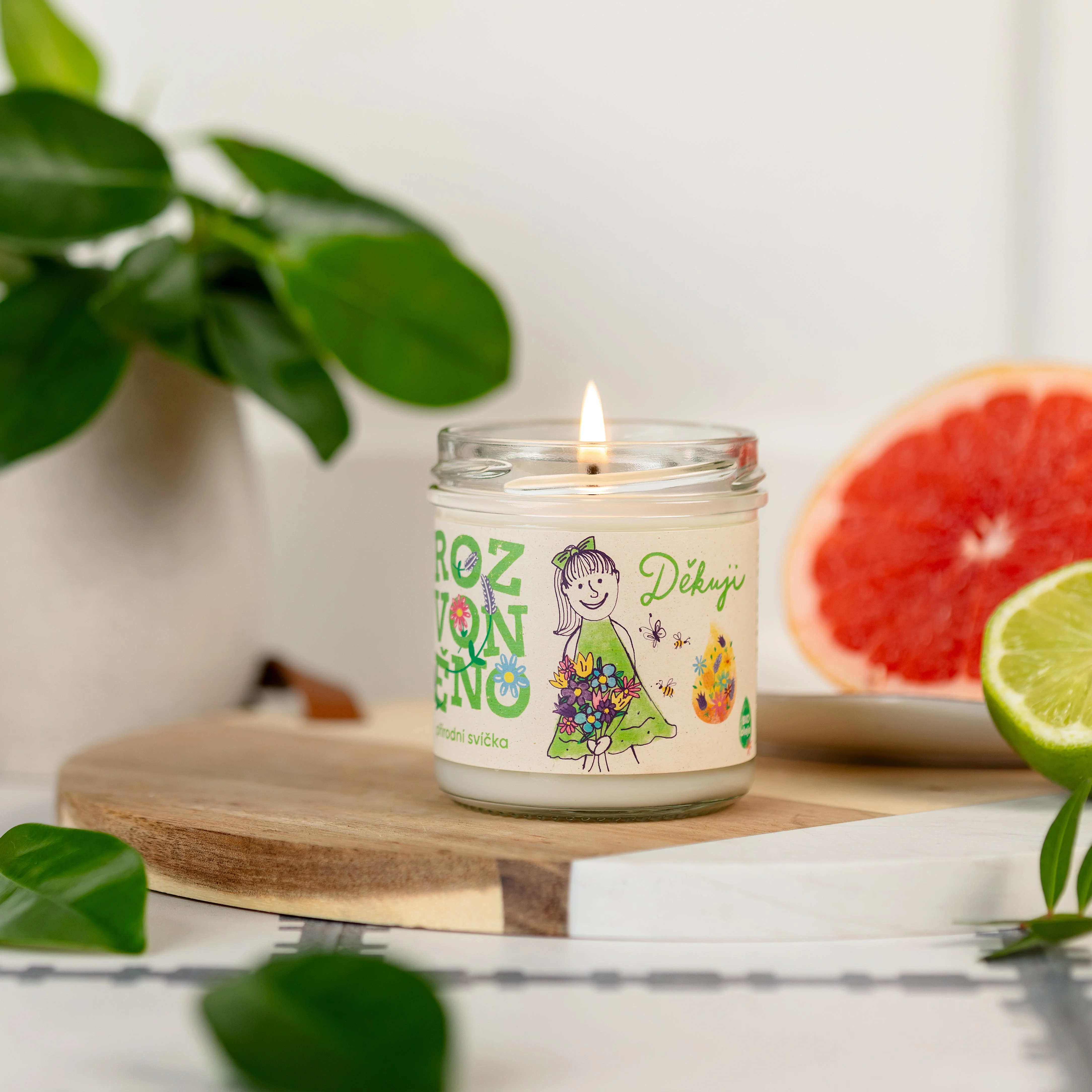 Rozvoněno Vonná sviečka - Ďakujem (130 ml) - s grepom, limetkou a bergamotom