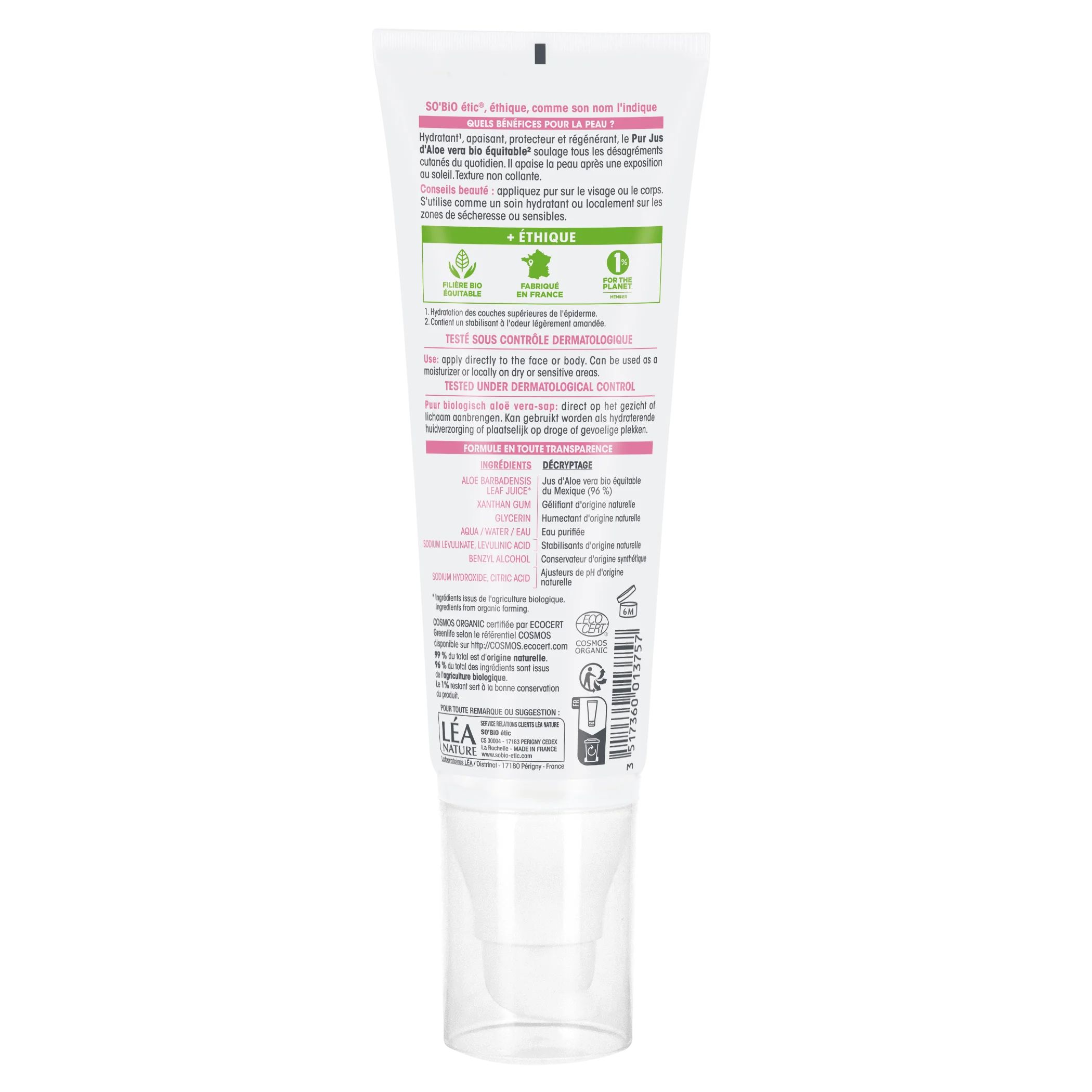 SO’BiO étic Aloe vera gél - hypoalergénny BIO (125 ml) - intenzívna hydratácia a upokojenie pokožky
