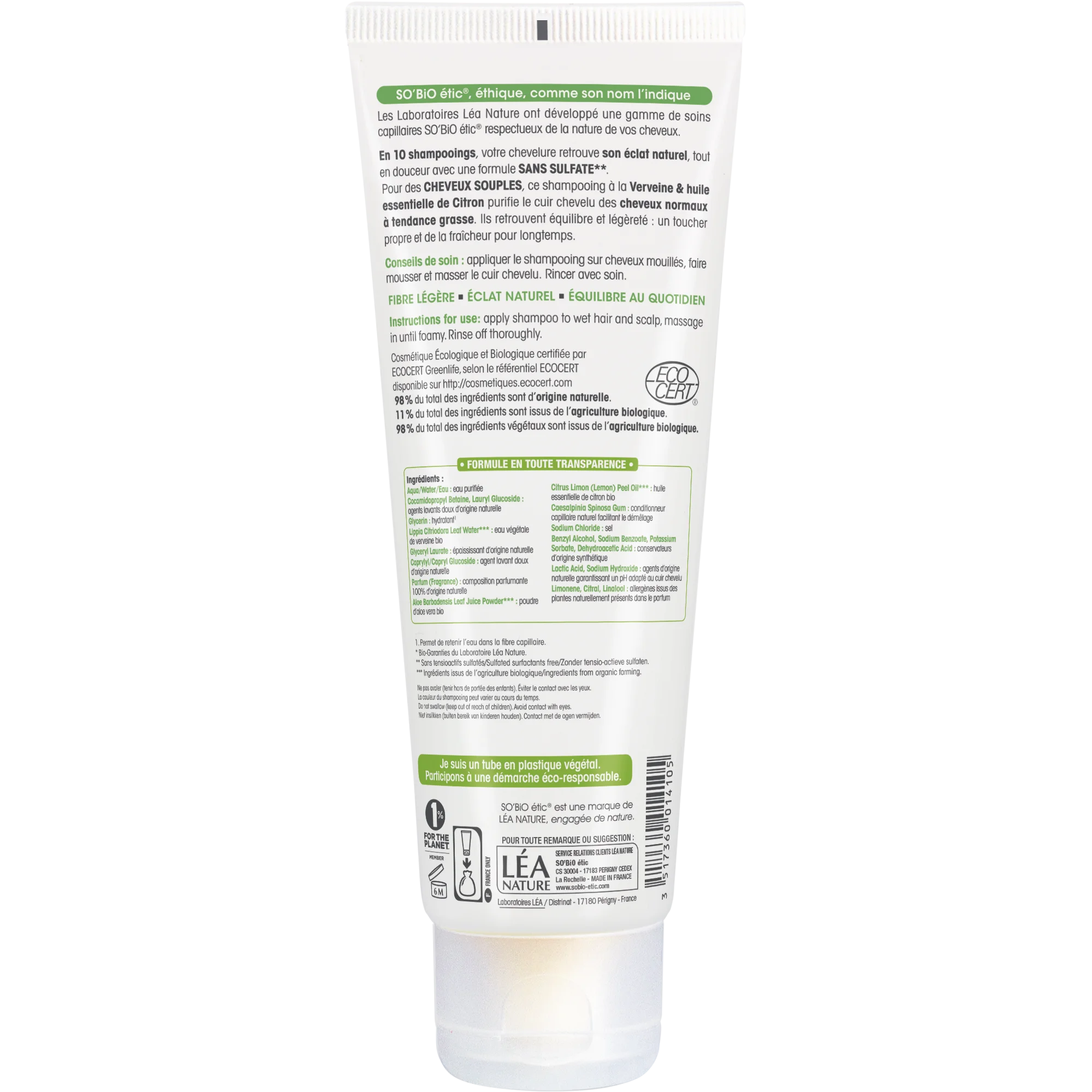 SO’BiO étic Jemný šampón verbena-citrón BIO (250 ml) - ideálny pre mastné vlasy