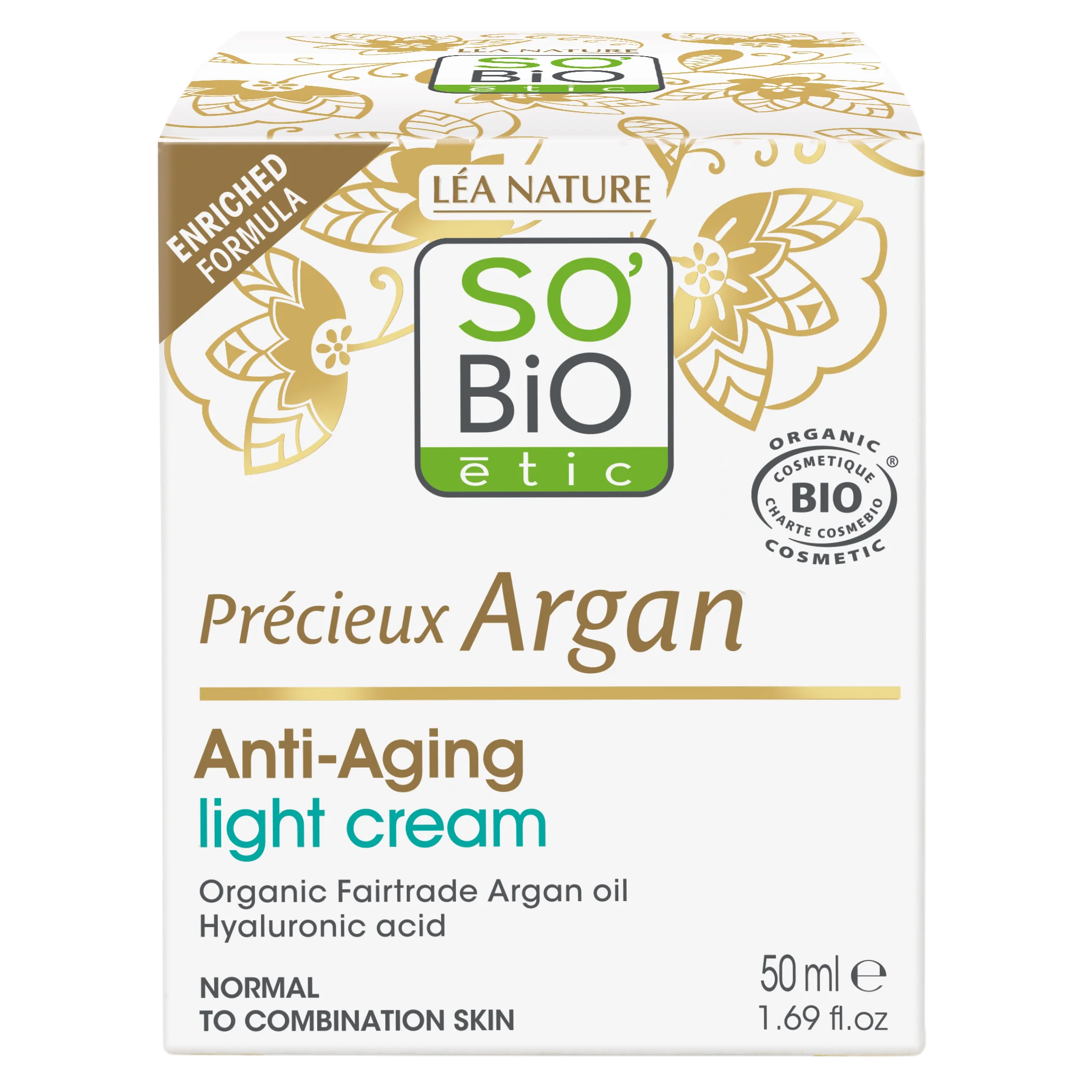 SO’BiO étic Anti-age Precieux Argan Krém denný ľahký pre normálnu až zmiešanú pleť BIO (50 ml) - hydratuje a spevňuje pleť