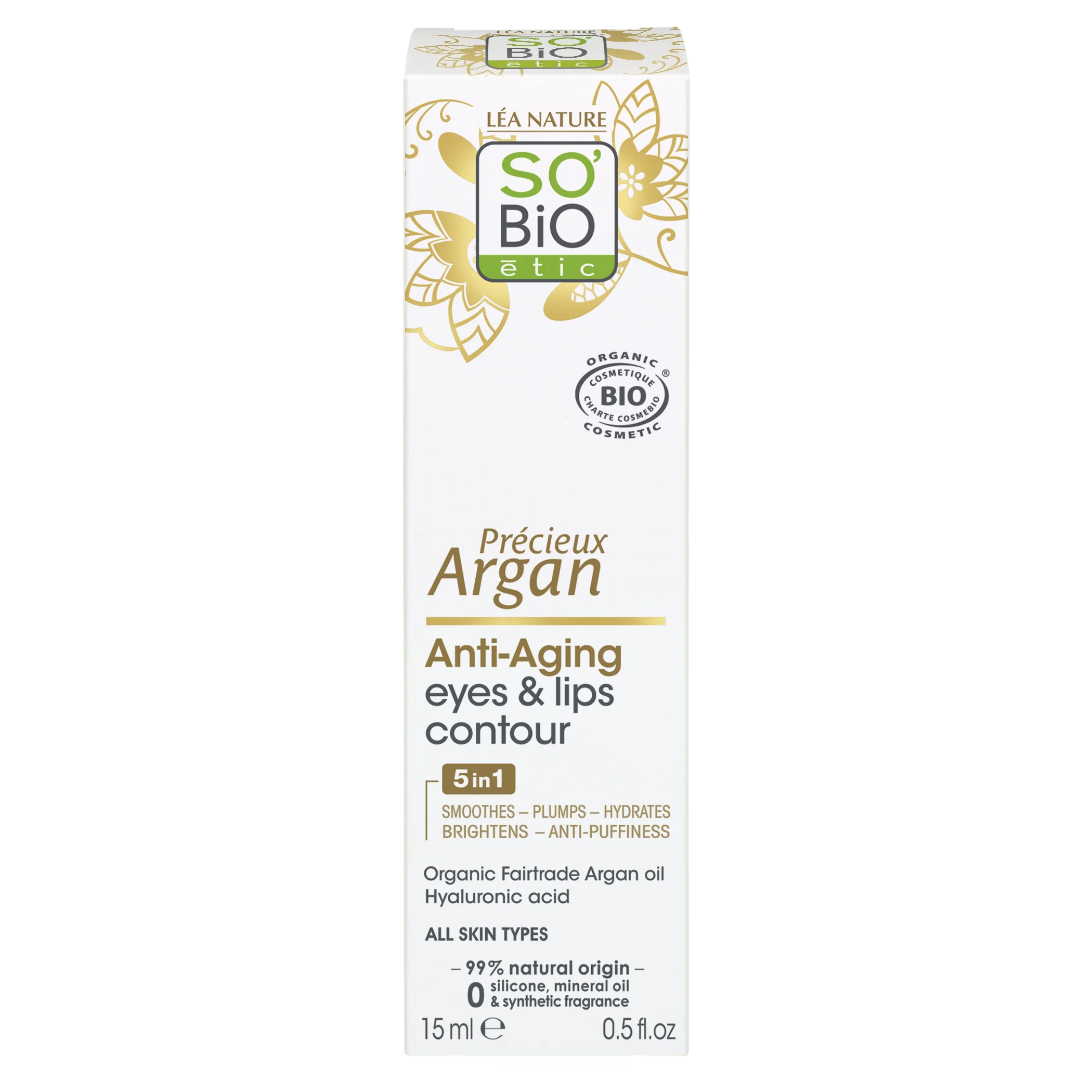 SO’BiO étic Anti-Age Precieux Argan Krém na okolie očí a pier BIO (15 ml) - ideálny pre zrelú pleť