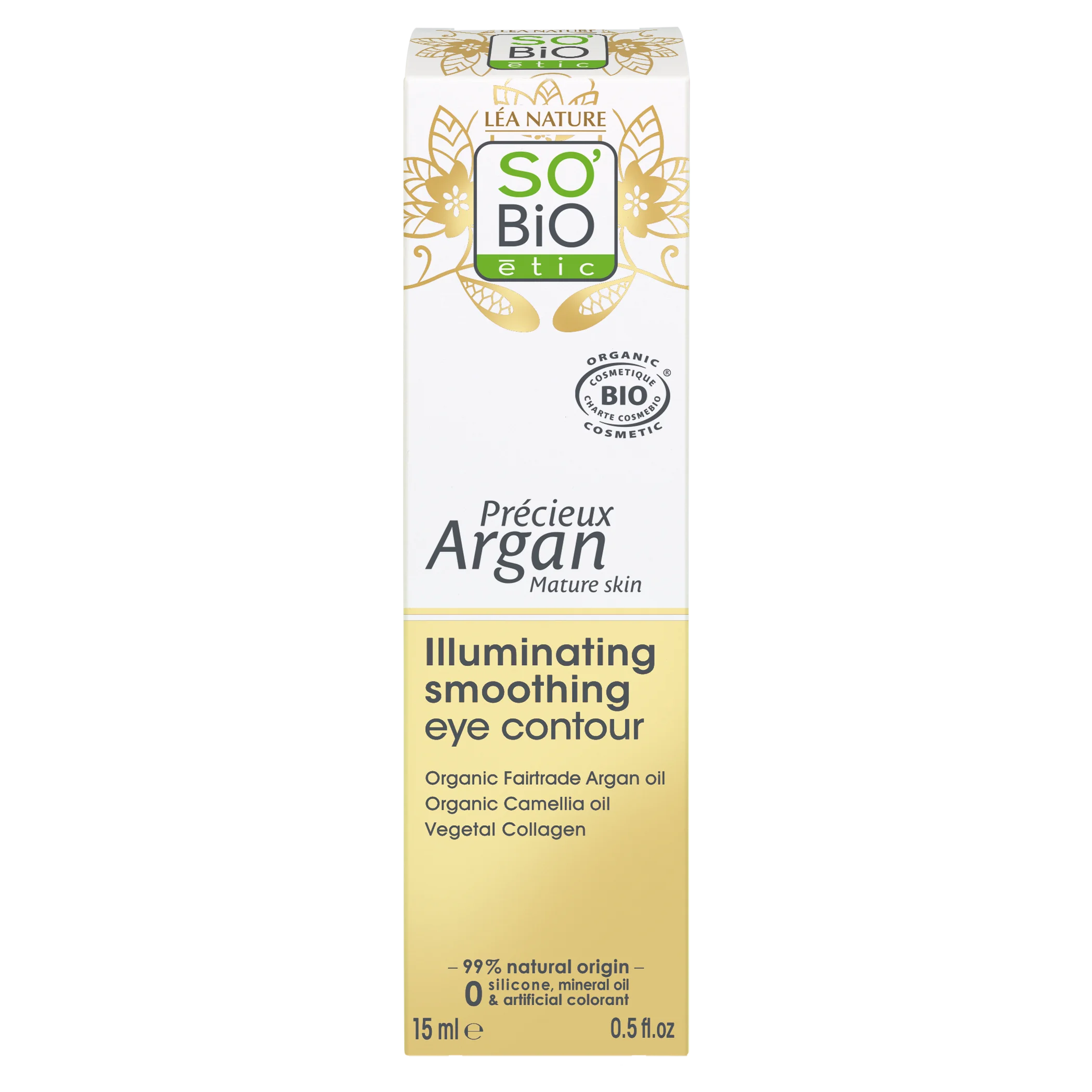 SO’BiO étic Anti-Age Precieux Argan Vyhladzujúca starostlivosť o očné okolie GOLD BIO (15 ml) - ideálna pre zrelú pleť
