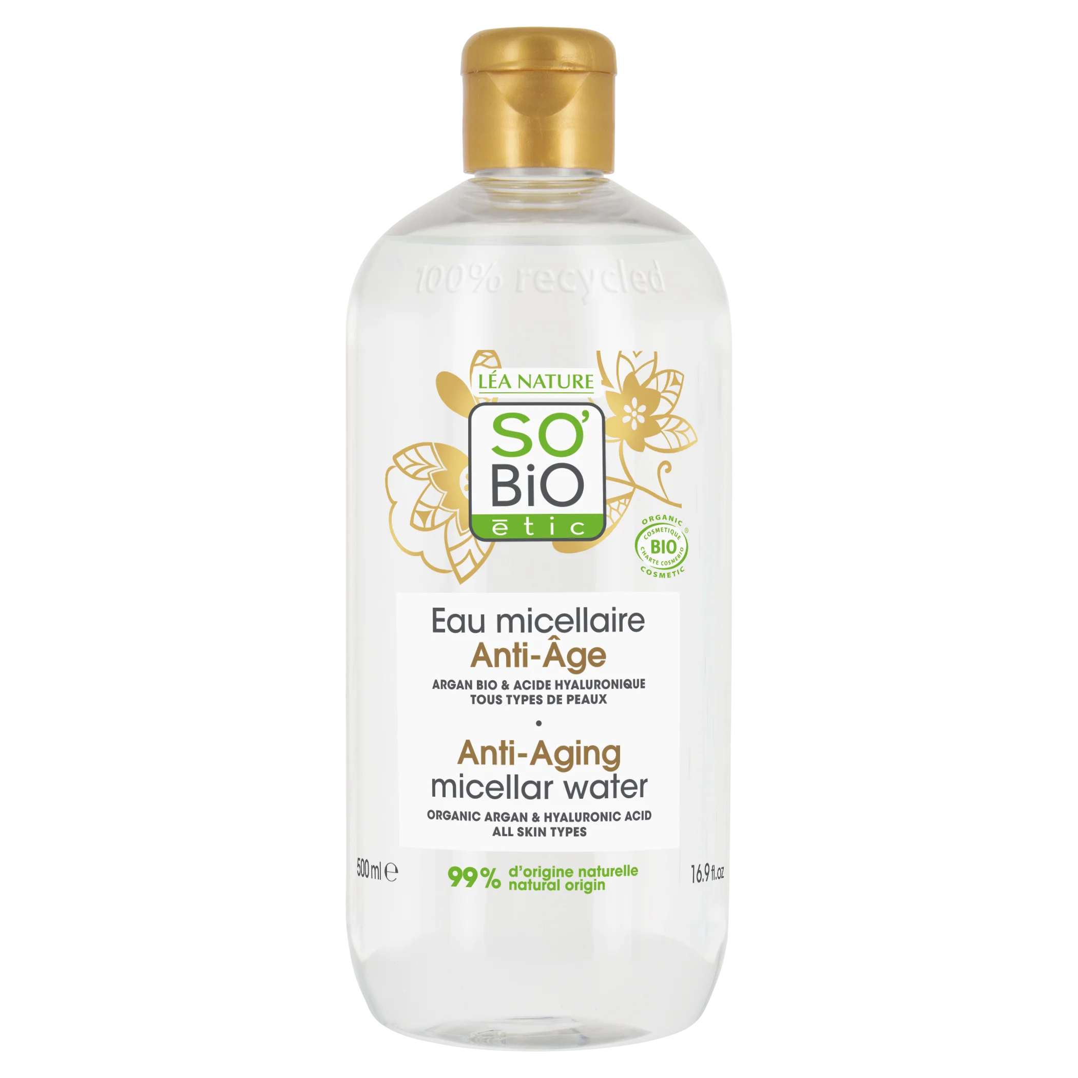 SO’BiO étic Anti-Age Precieux Argan Anti-age micelárna voda s hyalurónom BIO (500 ml) - s kyselinou hyalurónovou