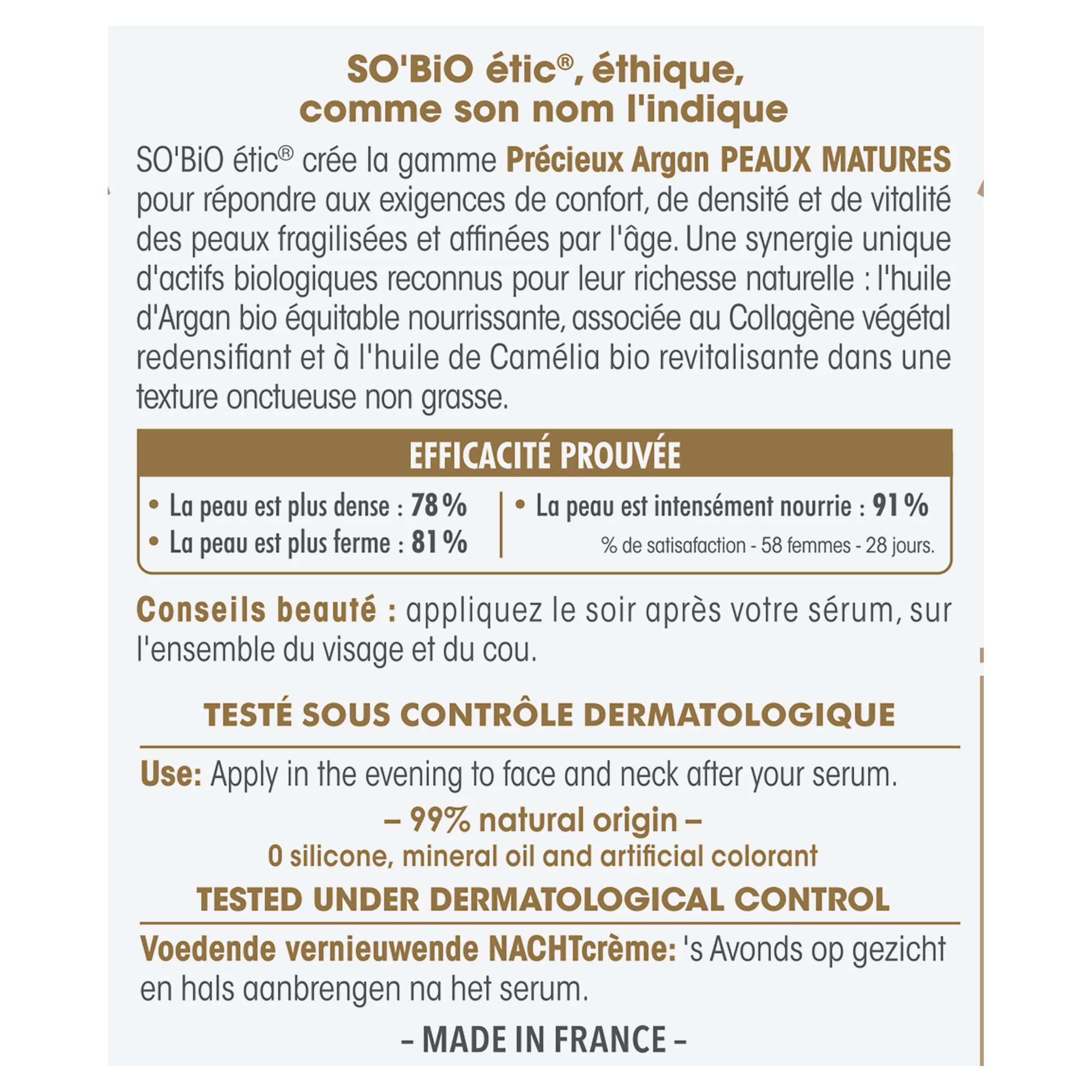 SO’BiO étic Anti-age Precieux GOLD BIO nočný výživný a spevňujúci krém (50 ml) - ideálny pre zrelú pleť