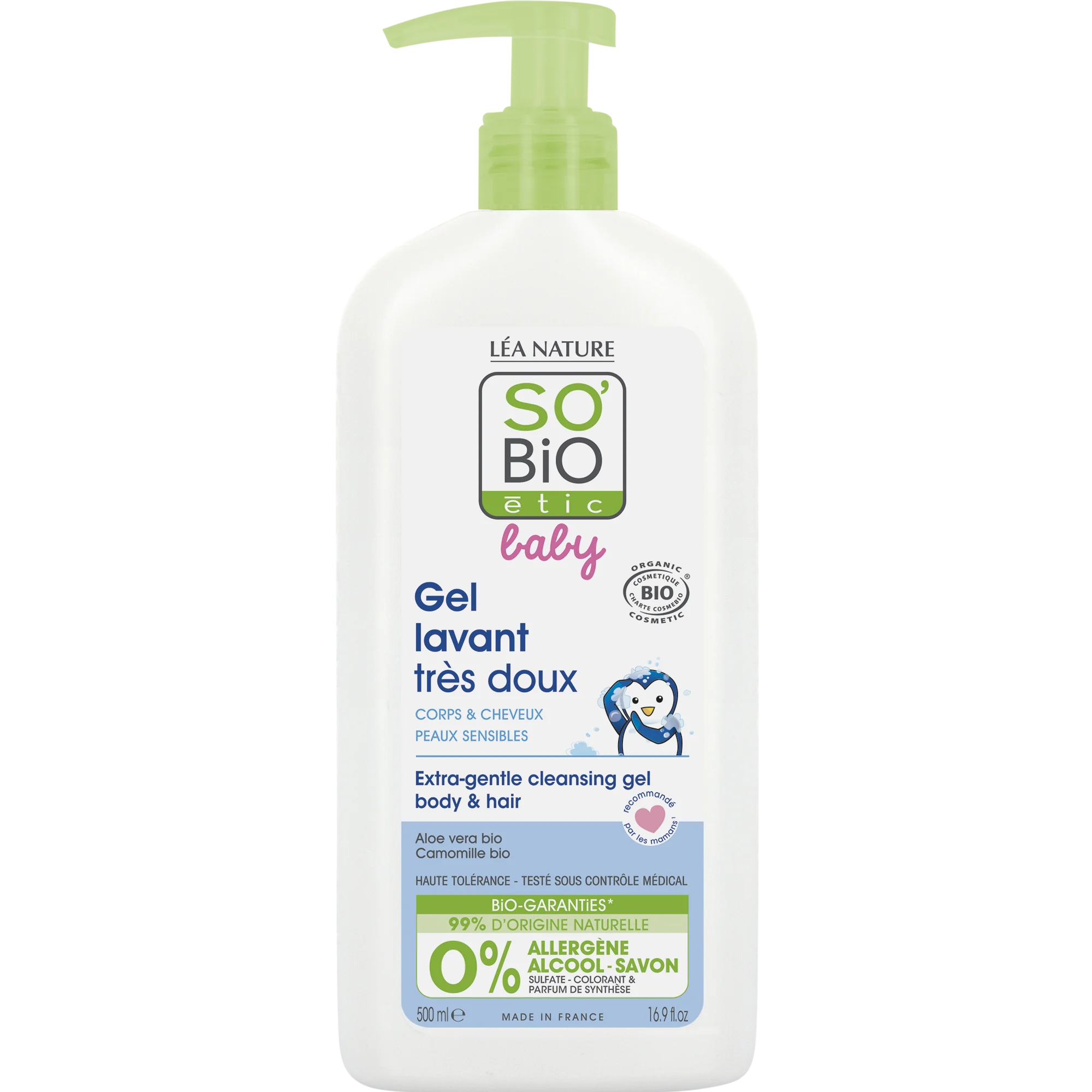 SO’BiO étic BABY Umývací gél pre deti - extra jemný na telo aj vlasy BIO (500 ml) - neštípe v očiach