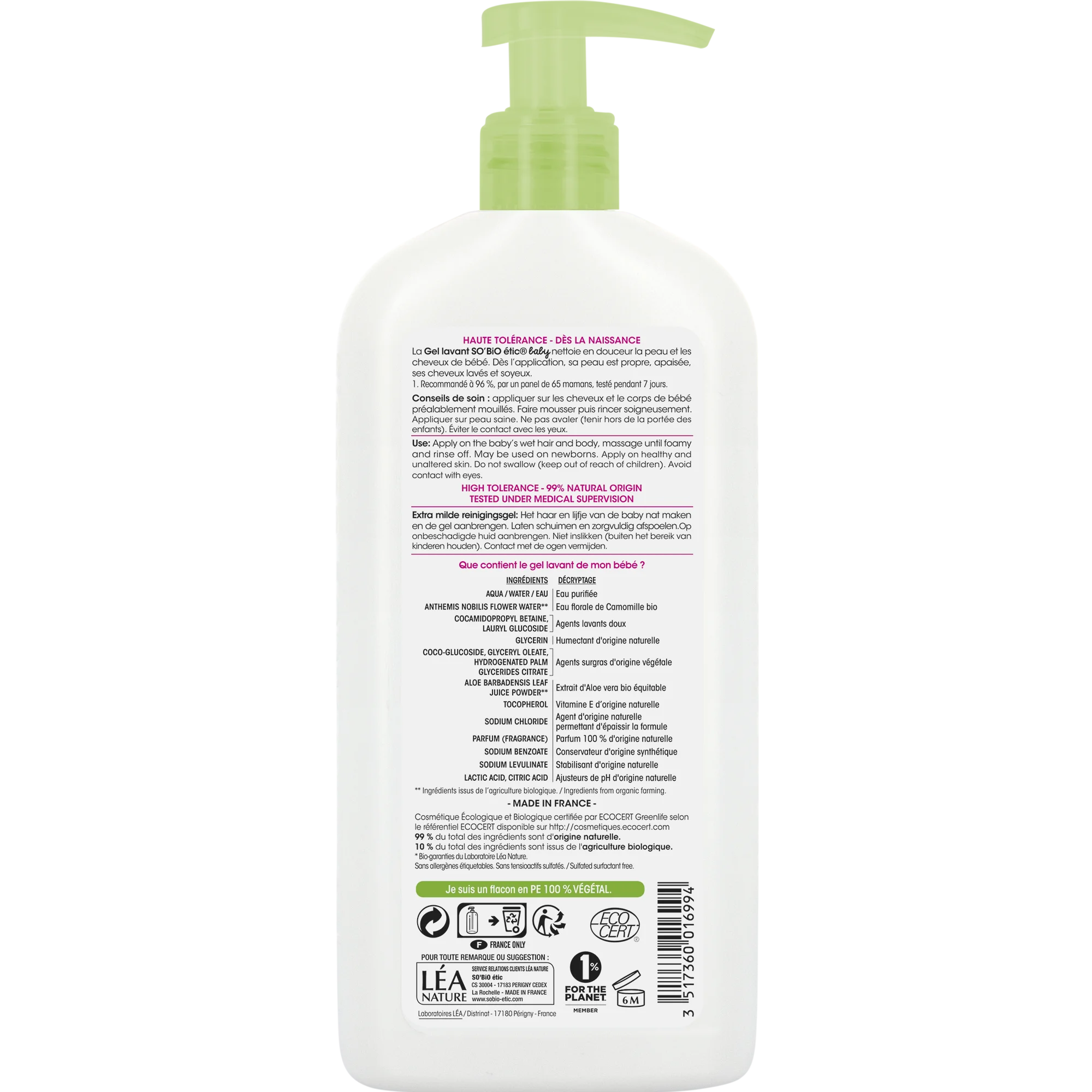 SO’BiO étic BABY Umývací gél pre deti - extra jemný na telo aj vlasy BIO (500 ml) - neštípe v očiach