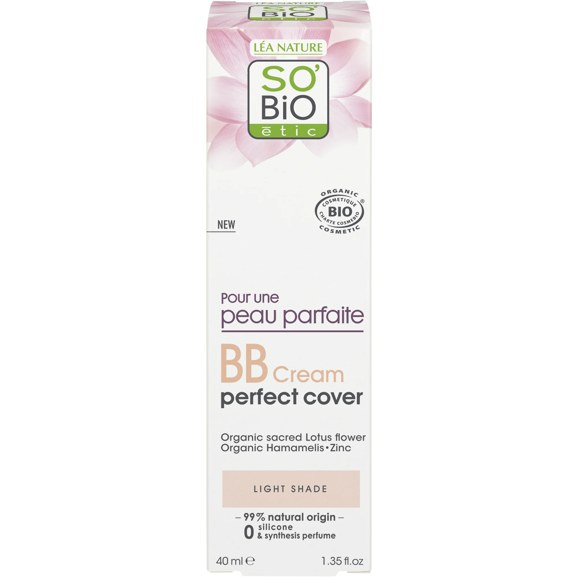 SO’BiO étic BB krém pre dokonalú pleť - odtieň Light BIO (40 ml) - s extraktom z lotosového kvetu