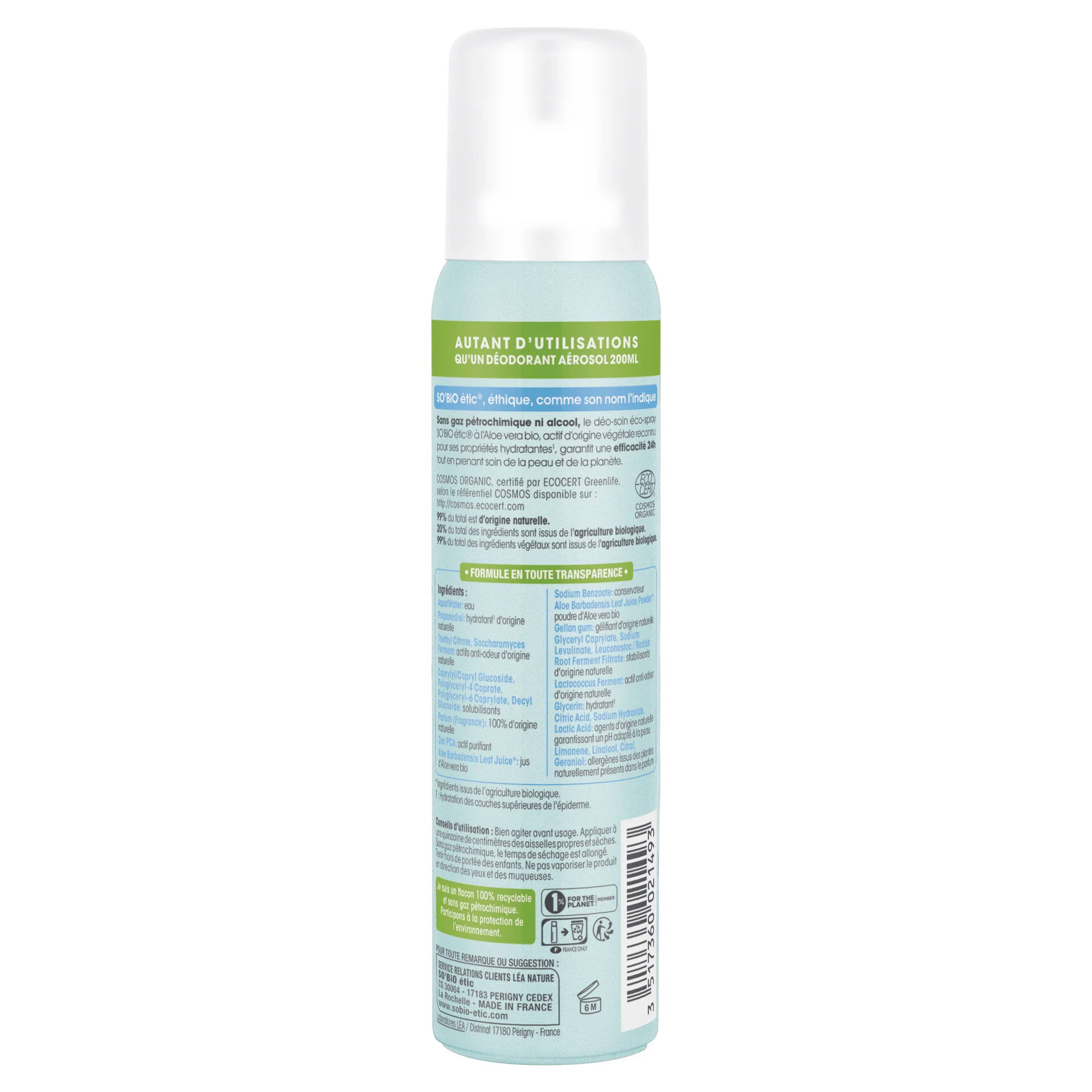 SO’BiO étic Prírodný dezodorant ECO SPRAY 24h - Aloe vera BIO (100 ml) - účinný až 24 hodín
