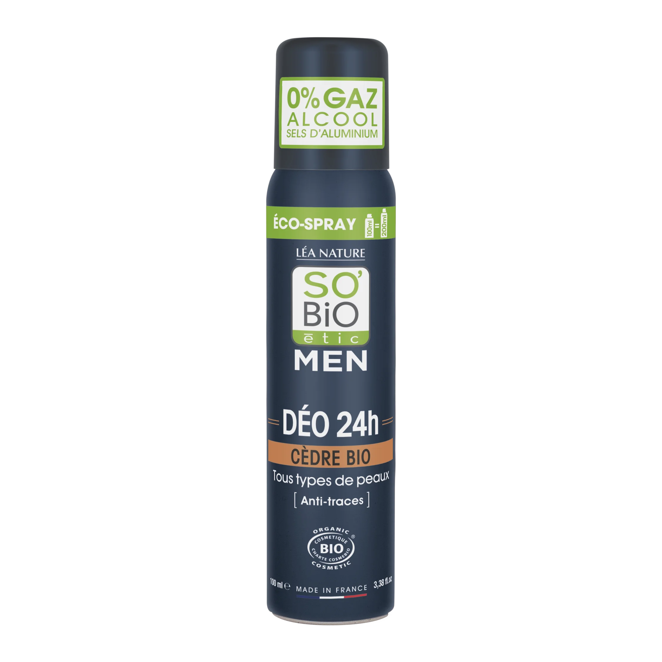 SO’BiO étic Prírodný deodorant ECO SPRAY 24h MEN - céder BIO (100 ml) - účinný až 24 hodín