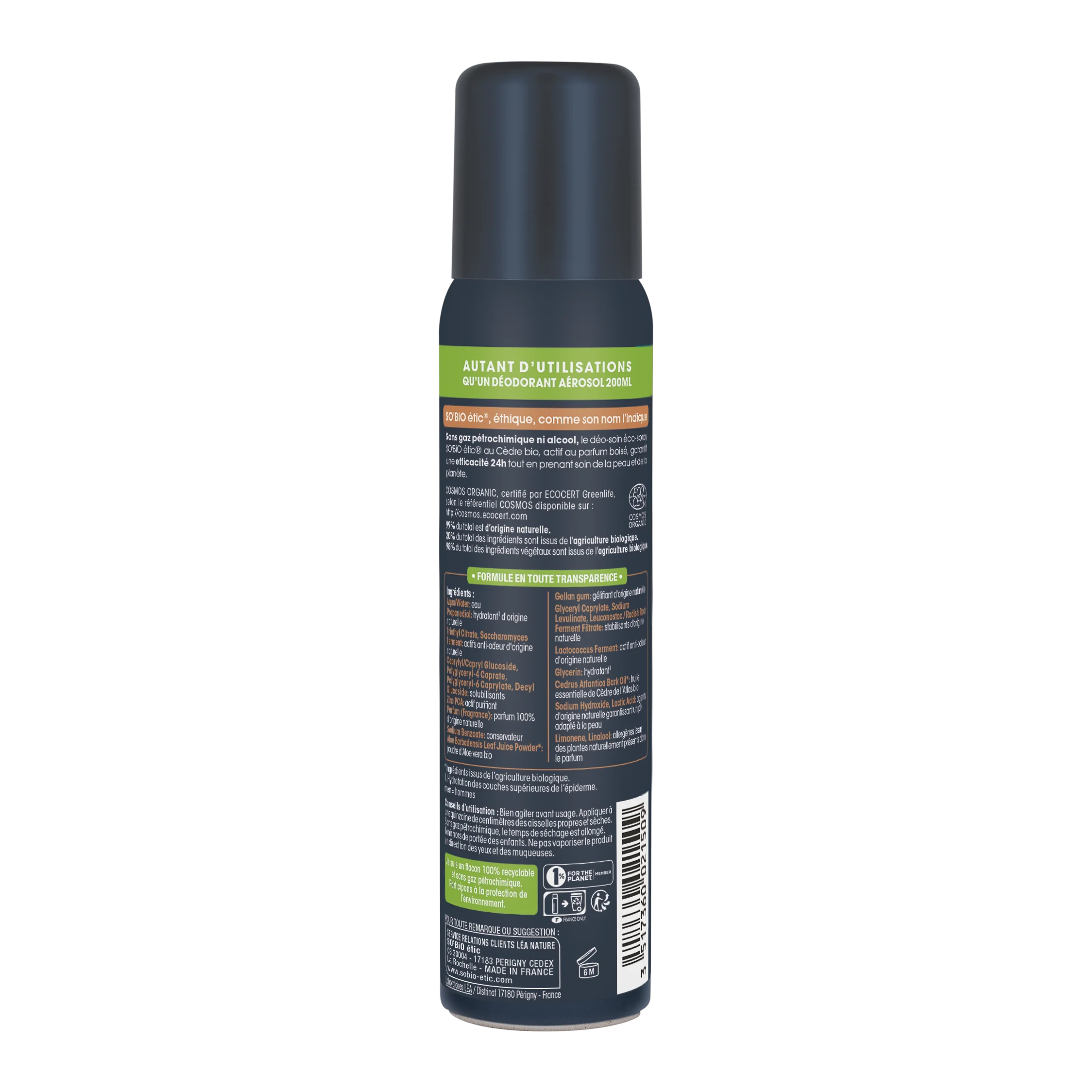SO’BiO étic Prírodný deodorant ECO SPRAY 24h MEN - céder BIO (100 ml) - účinný až 24 hodín