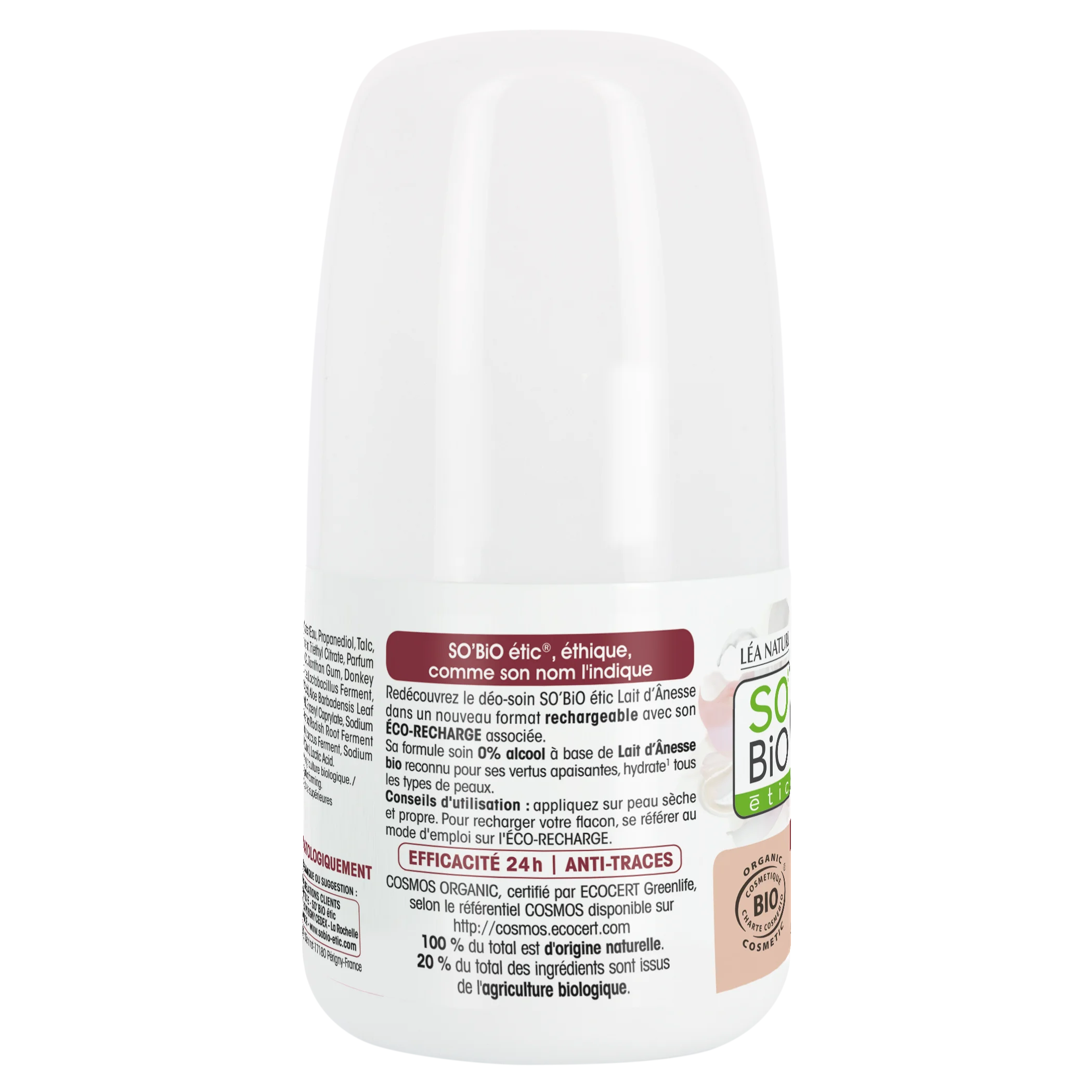 SO’BiO étic Dezodorant roll-on 24h hydratačný s oslím mliekom - znovu naplniteľný BIO (50 ml) - aj pre citlivú pokožku