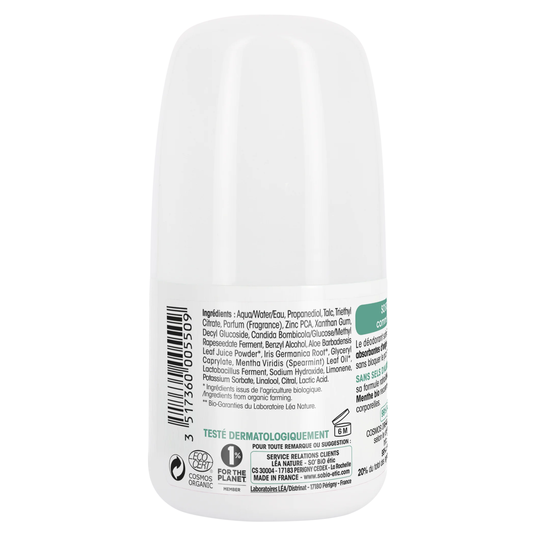 SO’BiO étic Dezodorant roll-on 24h osviežujúci s mätou BIO (50 ml) - účinný až 24 hodín