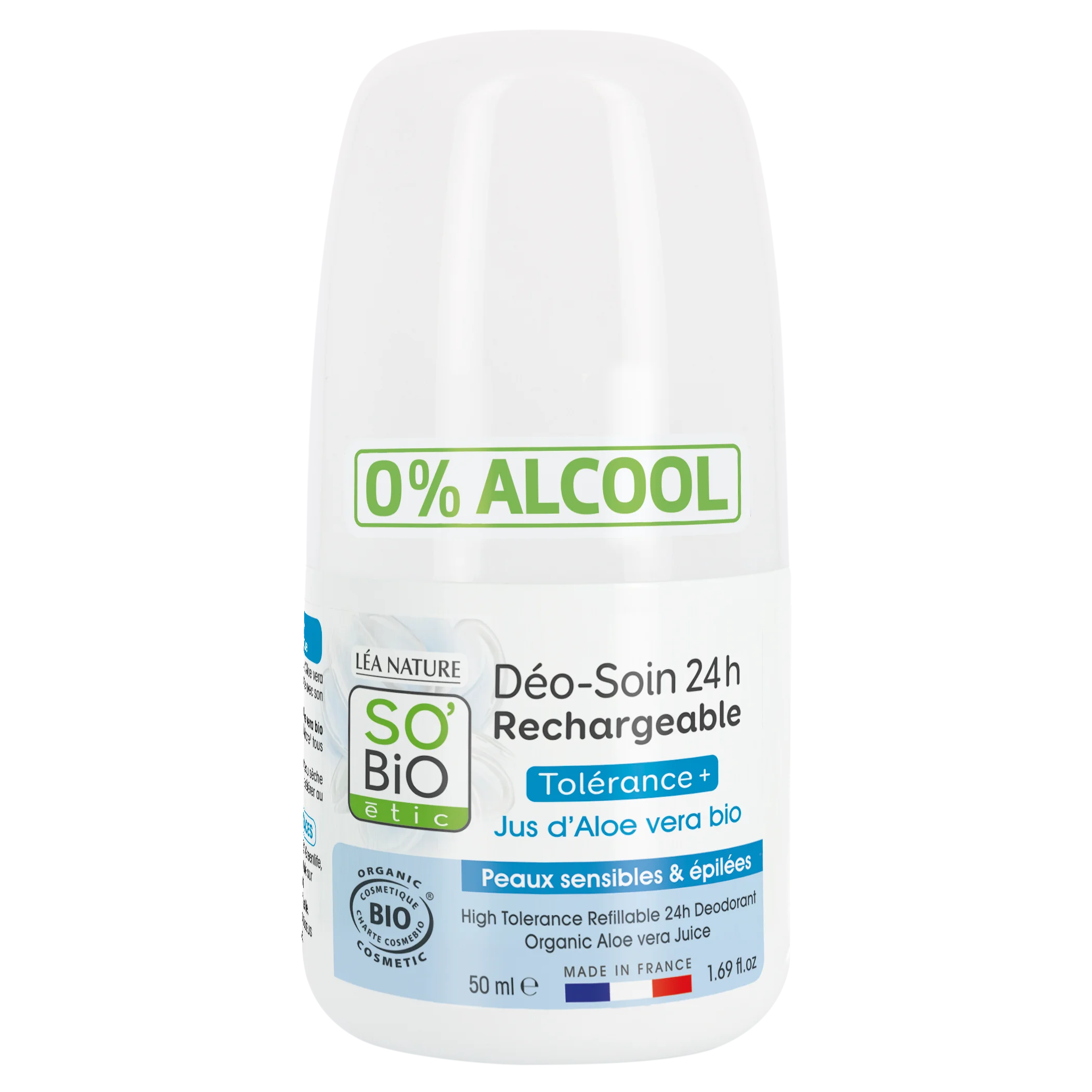 SO’BiO étic Dezodorant roll-on 24 h - Tolerance+ s Aloe vera BIO (50 ml) - účinný až 24 hodín