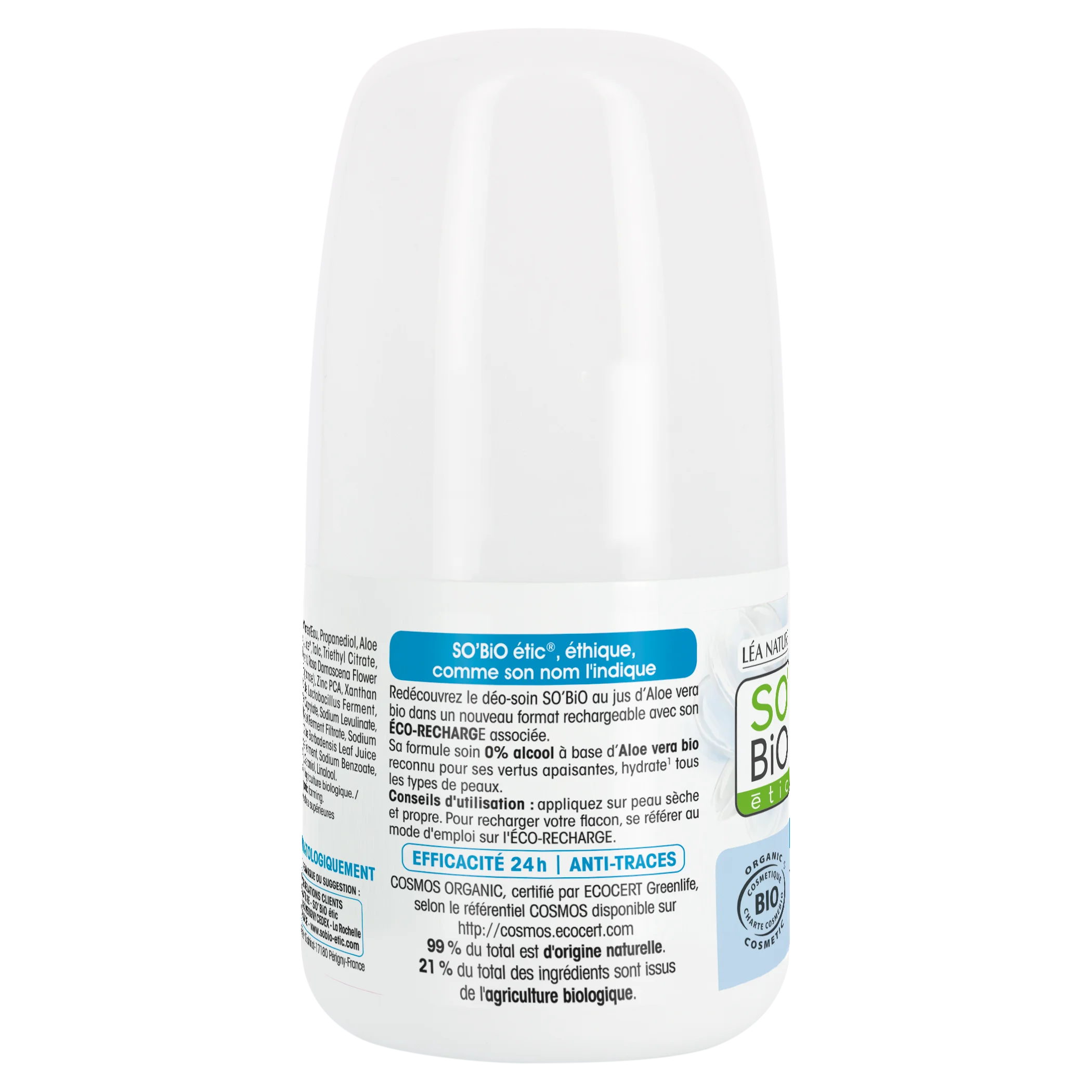 SO’BiO étic Dezodorant roll-on 24 h - Tolerance+ s Aloe vera BIO (50 ml) - účinný až 24 hodín