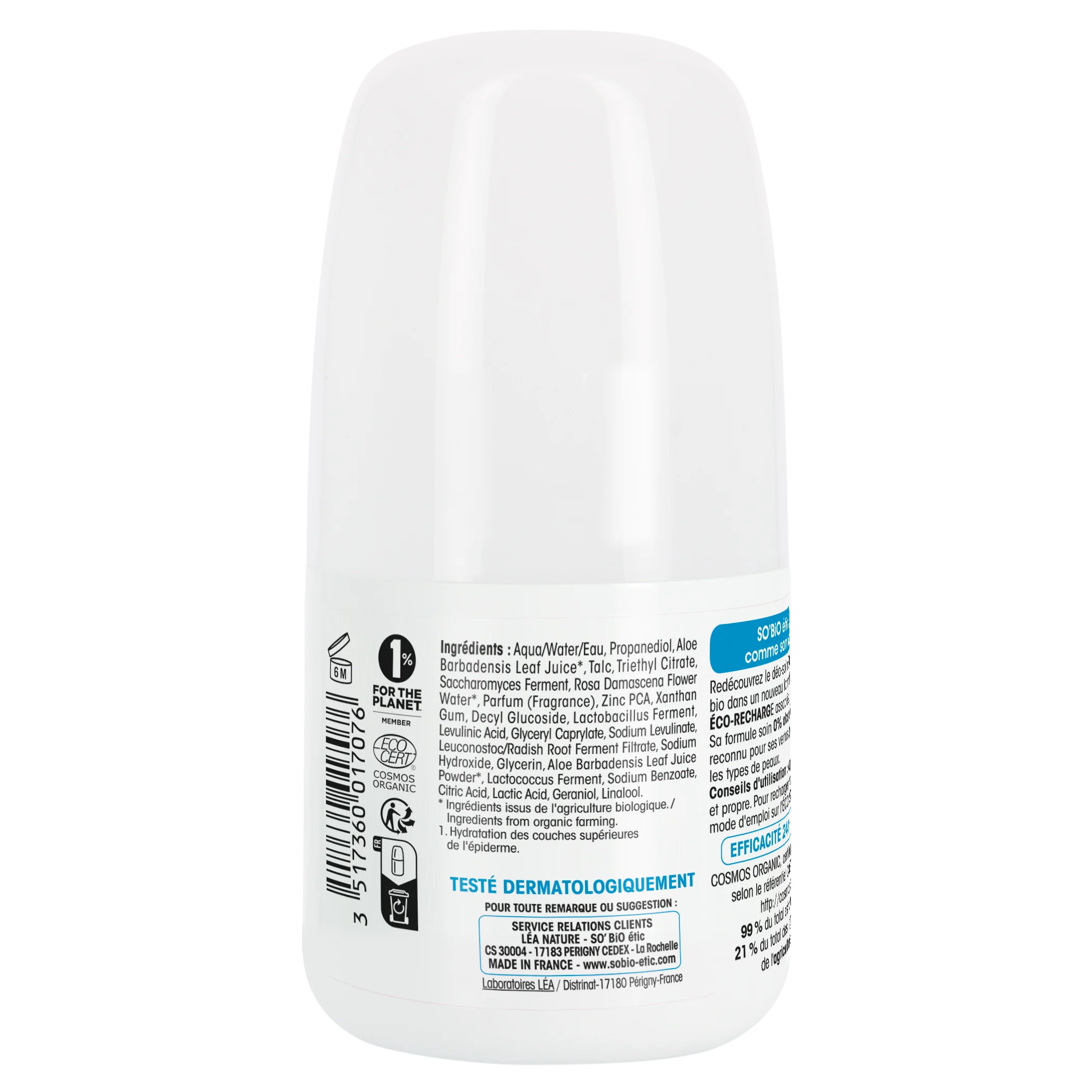 SO’BiO étic Dezodorant roll-on 24 h - Tolerance+ s Aloe vera BIO (50 ml) - účinný až 24 hodín