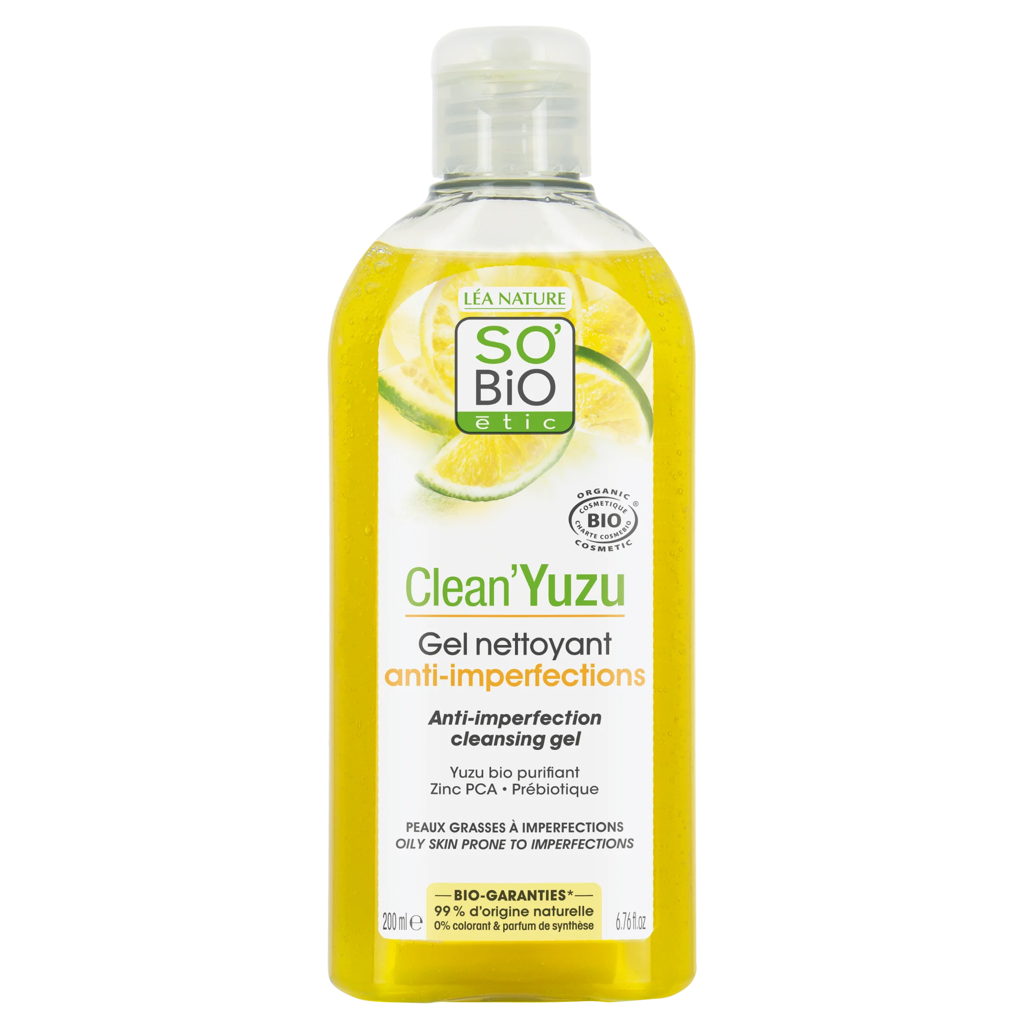 SO’BiO étic Čistiaci gél proti nedokonalostiam pleti - Clean Yuzu BIO (200 ml) - ideálny pre mastnú pleť