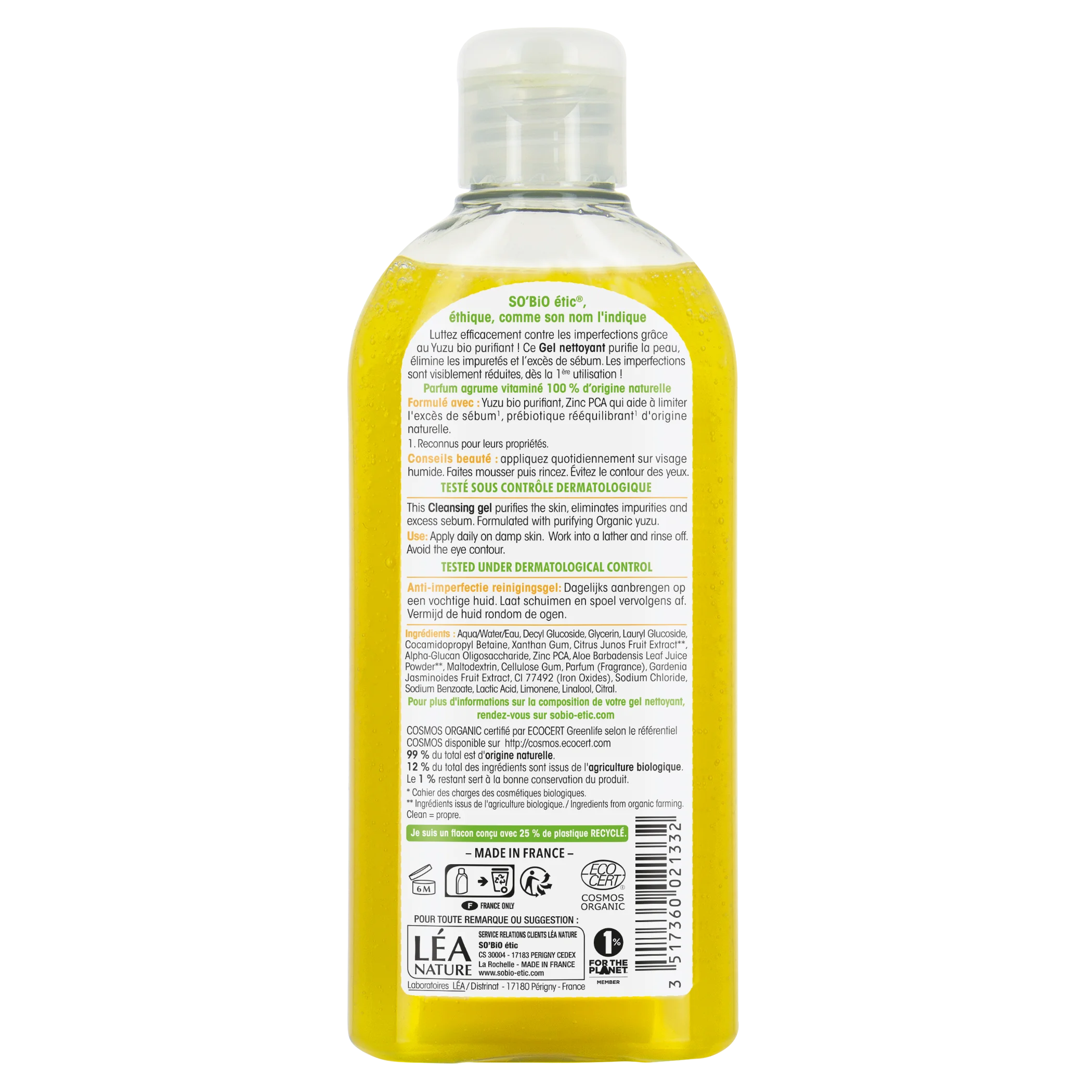 SO’BiO étic Čistiaci gél proti nedokonalostiam pleti - Clean Yuzu BIO (200 ml) - ideálny pre mastnú pleť