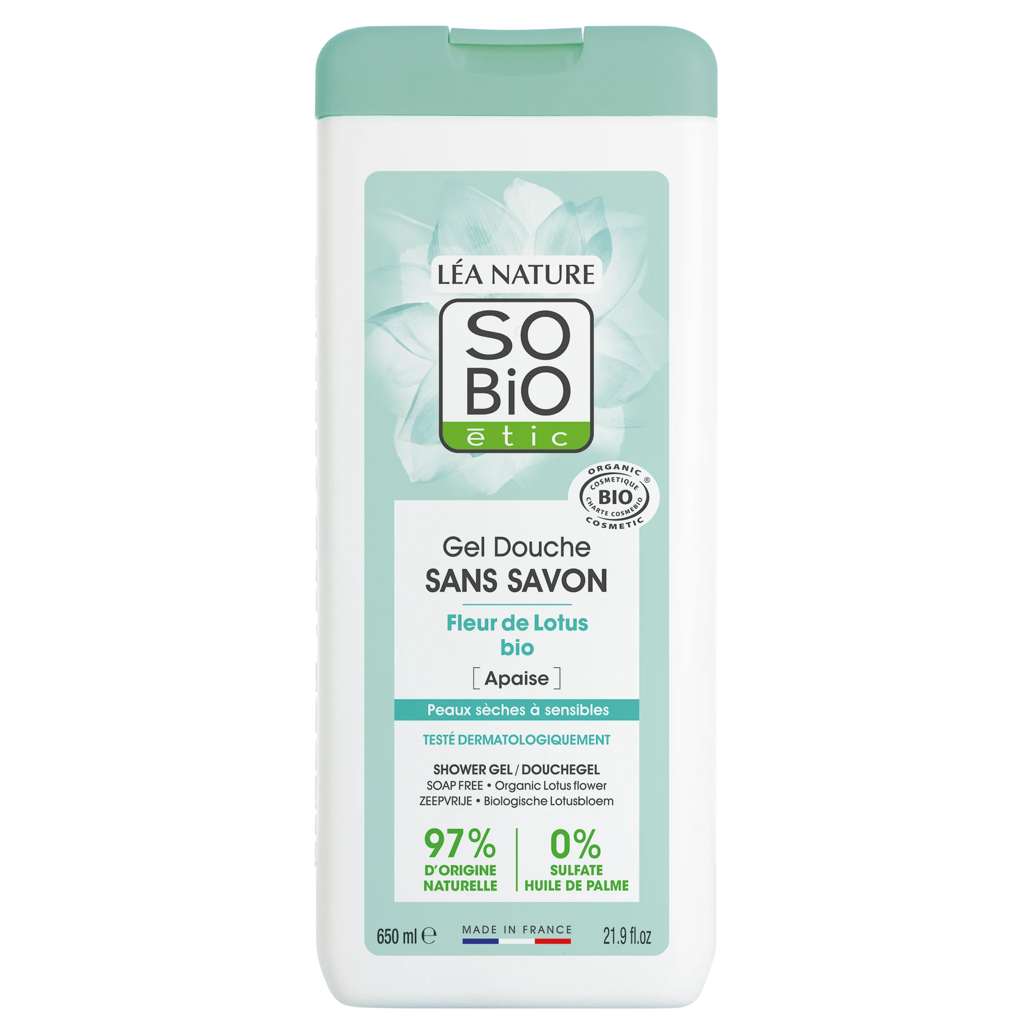 SO’BiO étic Sprchový gél BEZ MYDLA s kvetom lotosu BIO (650 ml) - ideálny pre suchú a citlivú pokožku