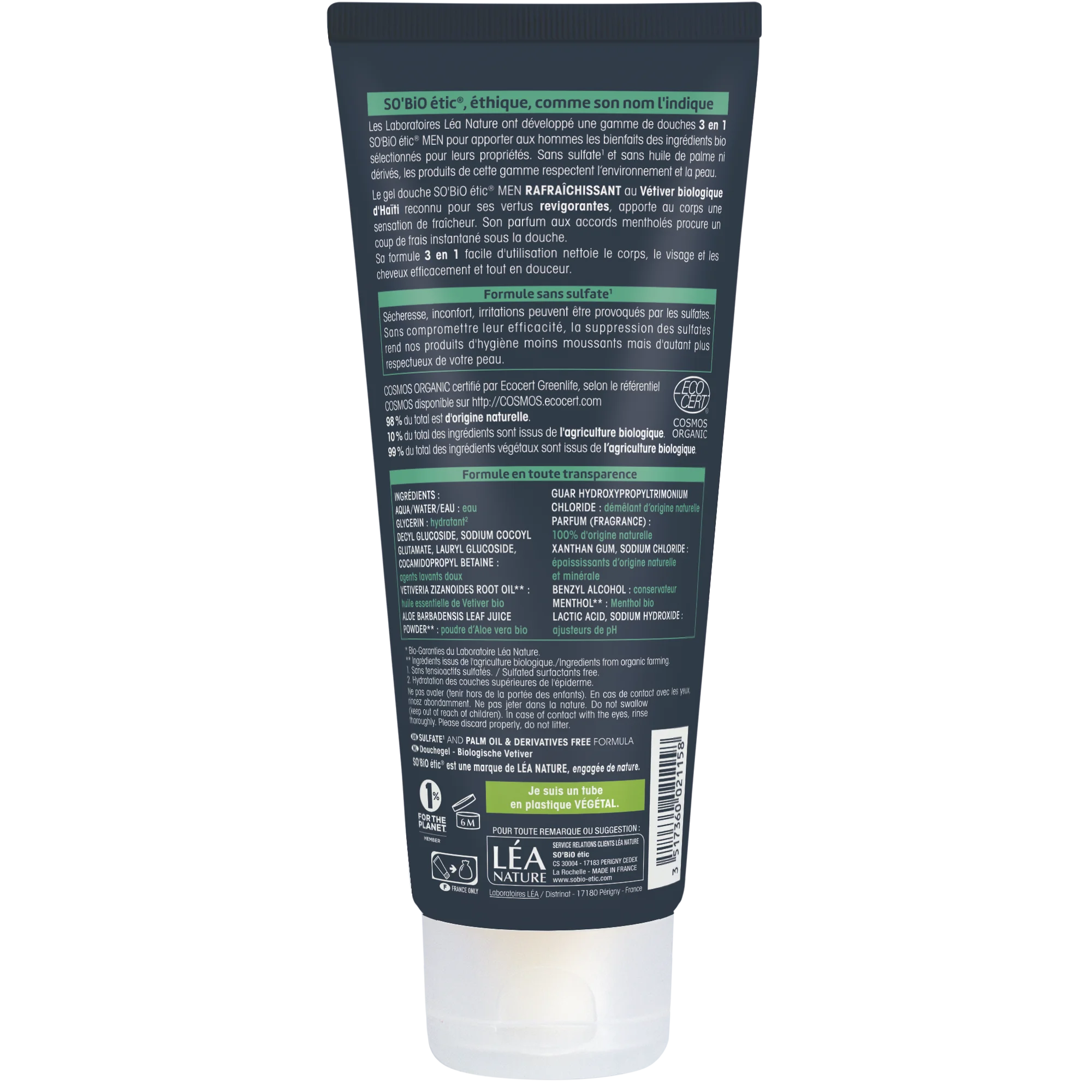 SO’BiO étic Sprchový gél MEN 3v1 - osviežujúci vetiver BIO (200 ml) - na telo, tvár aj vlasy
