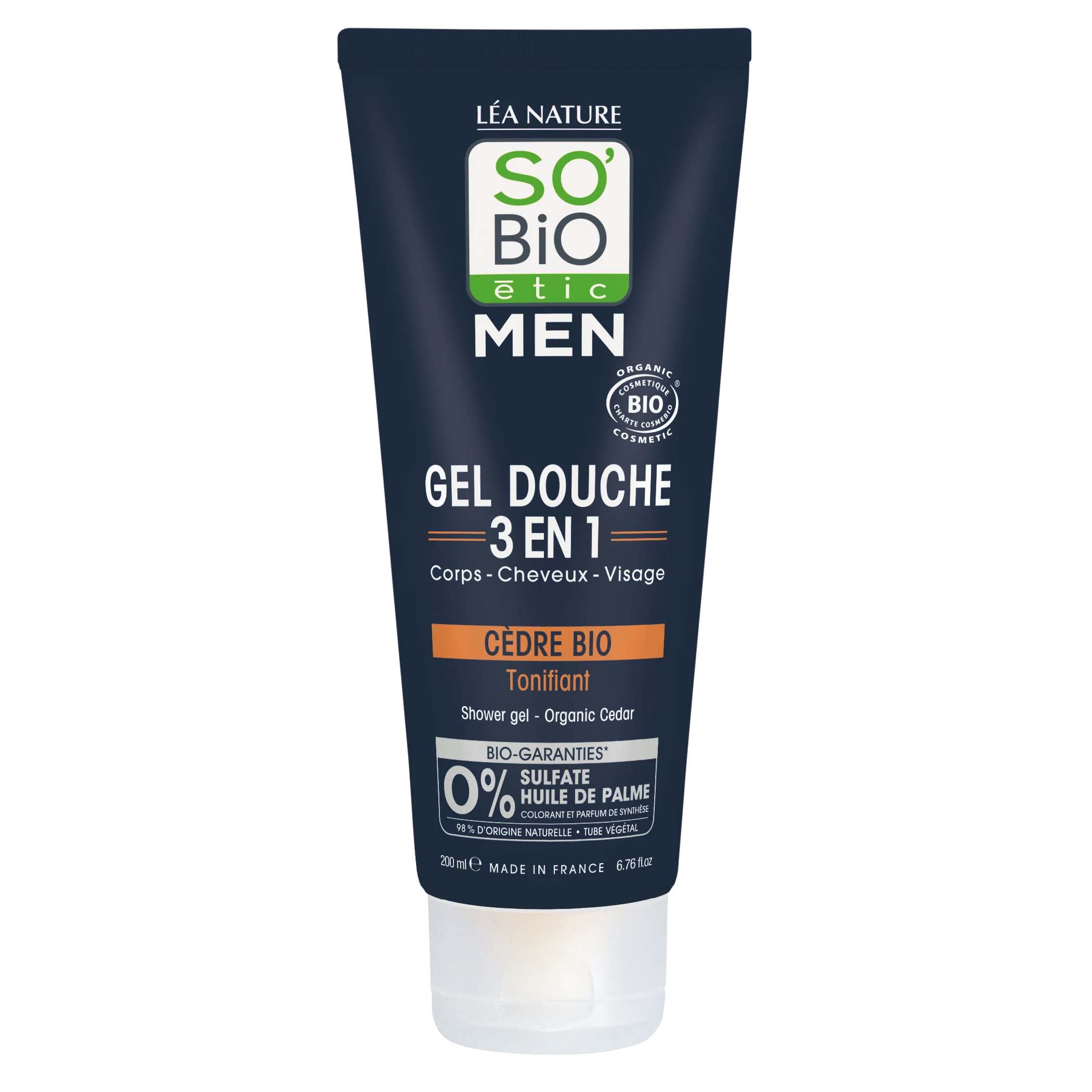 SO’BiO étic Sprchový gél MEN 3v1 - tonizujúci céder BIO (200 ml) - na telo, tvár aj vlasy