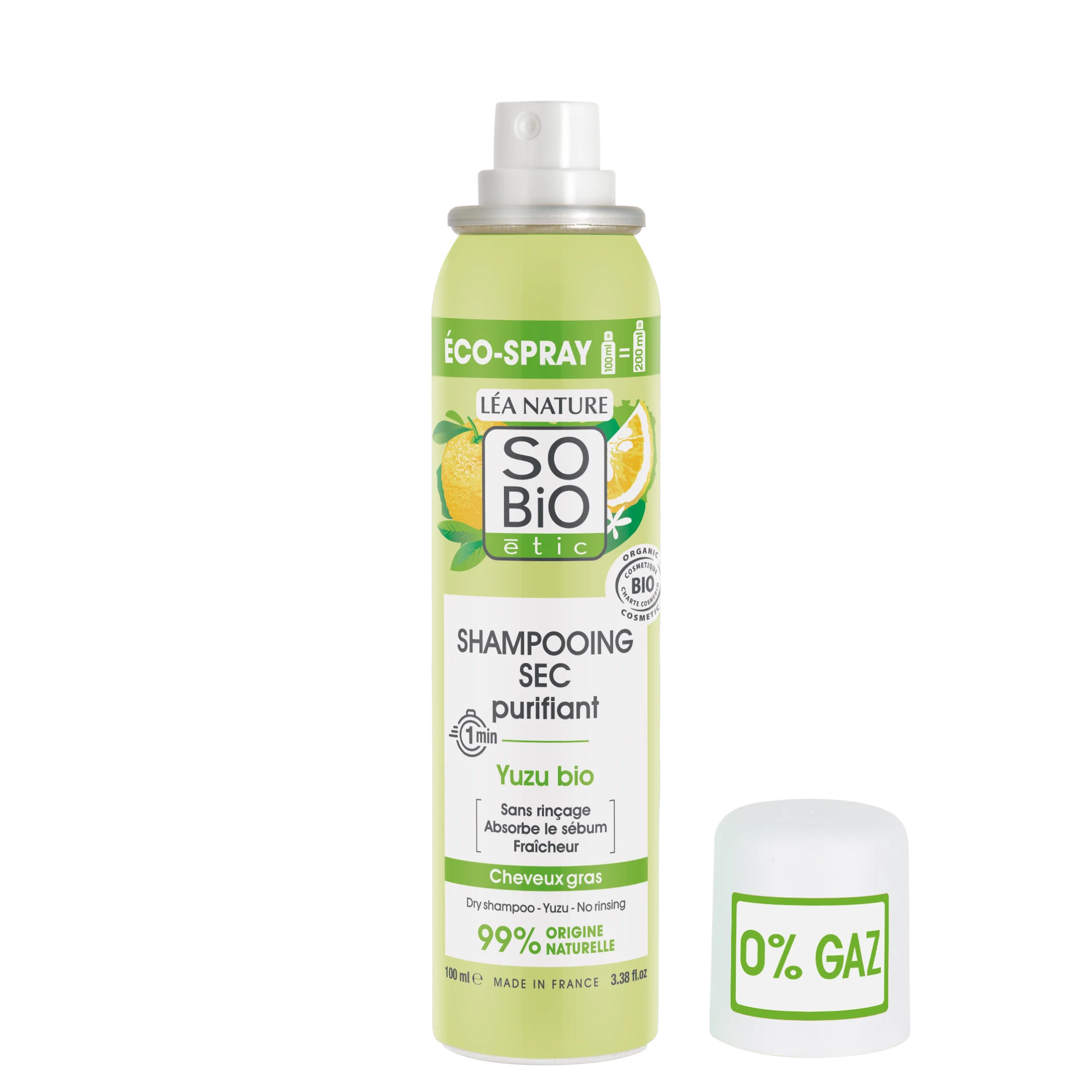SO’BiO étic Čistiaci suchý šampón v spreji s Yuzu BIO (100 ml) - zanecháva vlasy svieže a hladké