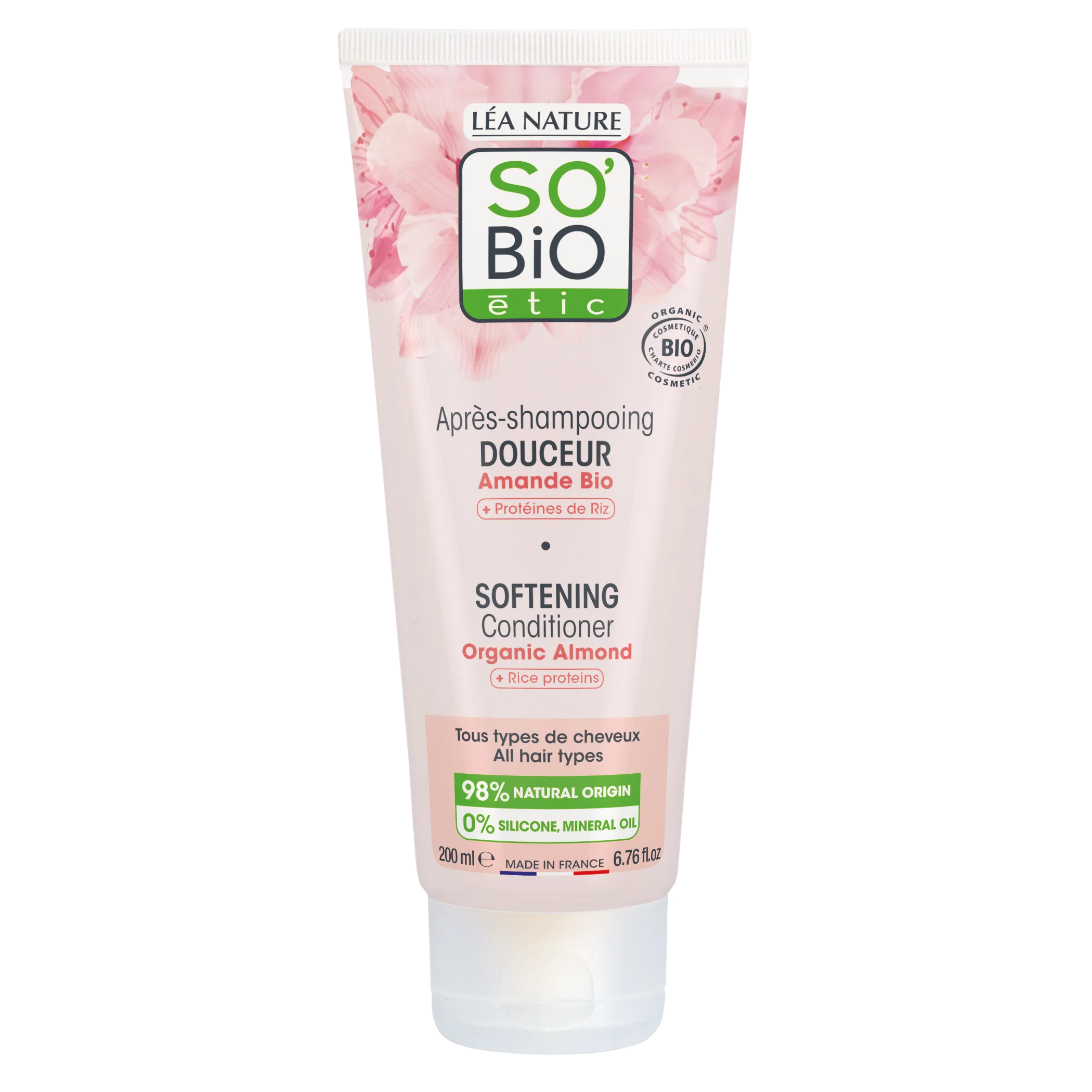 SO’BiO étic Vlasový kondicionér s mandľovým mliekom a ryžovými proteínmi BIO (200 ml) - pre všetky typy vlasov