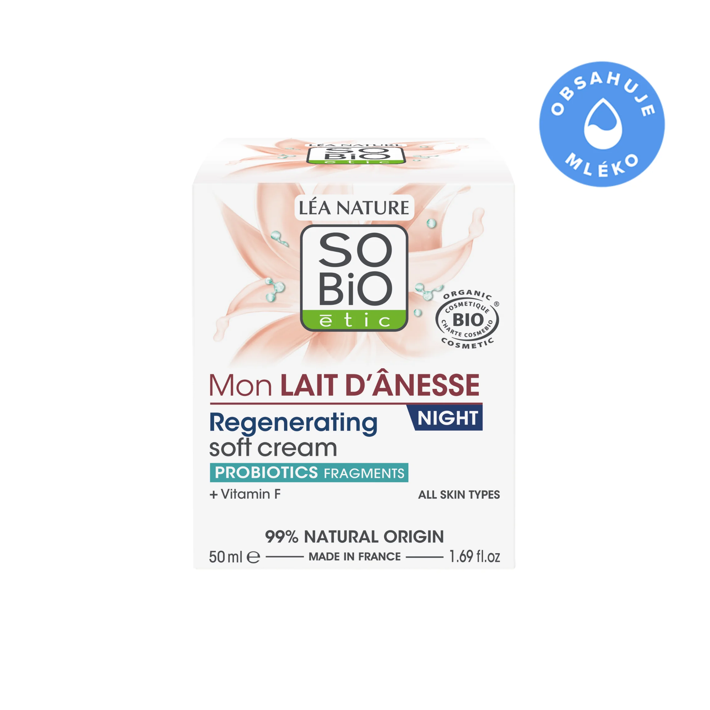 SO’BiO étic Nočný regeneračný krém s BIO oslím mliekom (50 ml) - šľahaná textúra