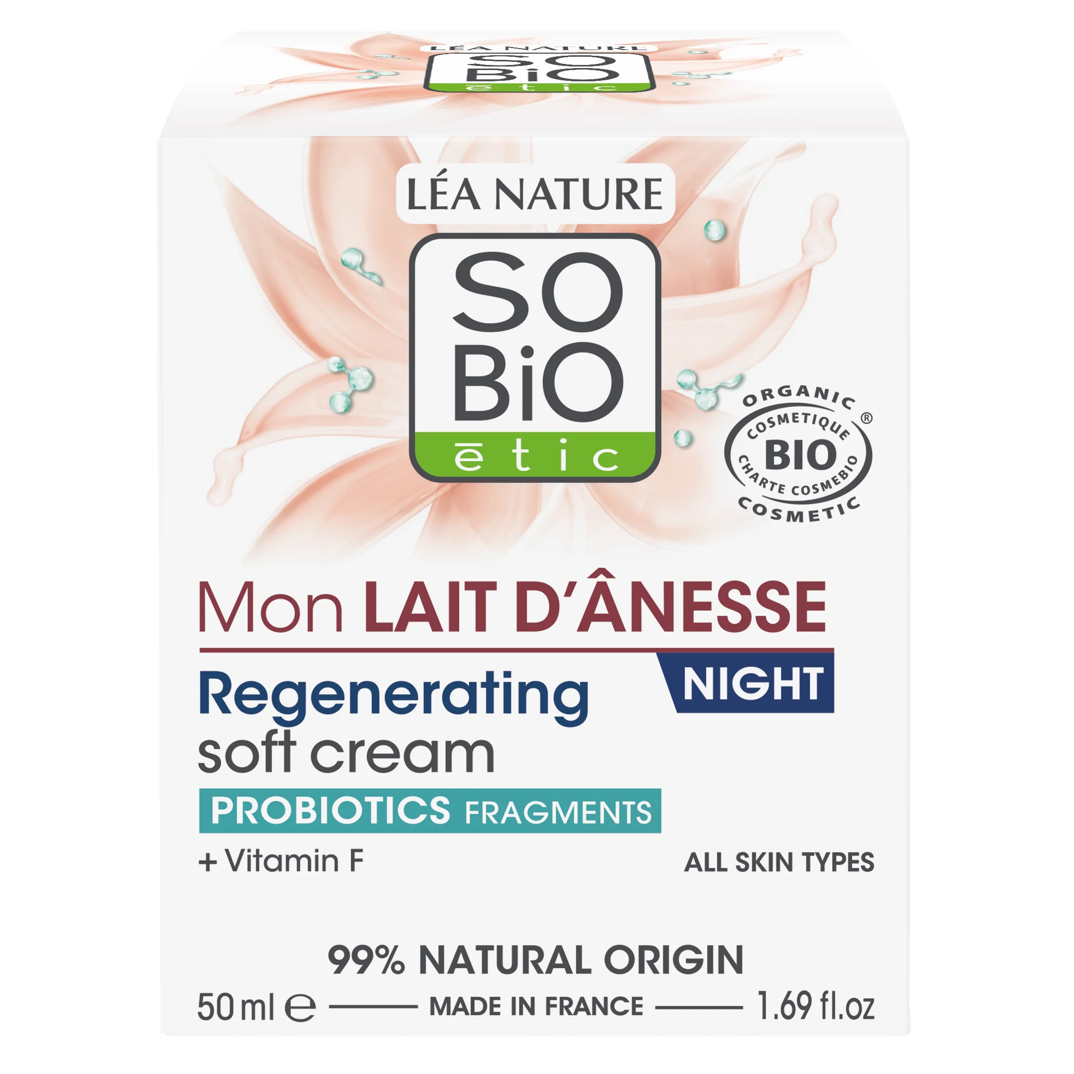SO’BiO étic Nočný regeneračný krém s BIO oslím mliekom (50 ml) - šľahaná textúra