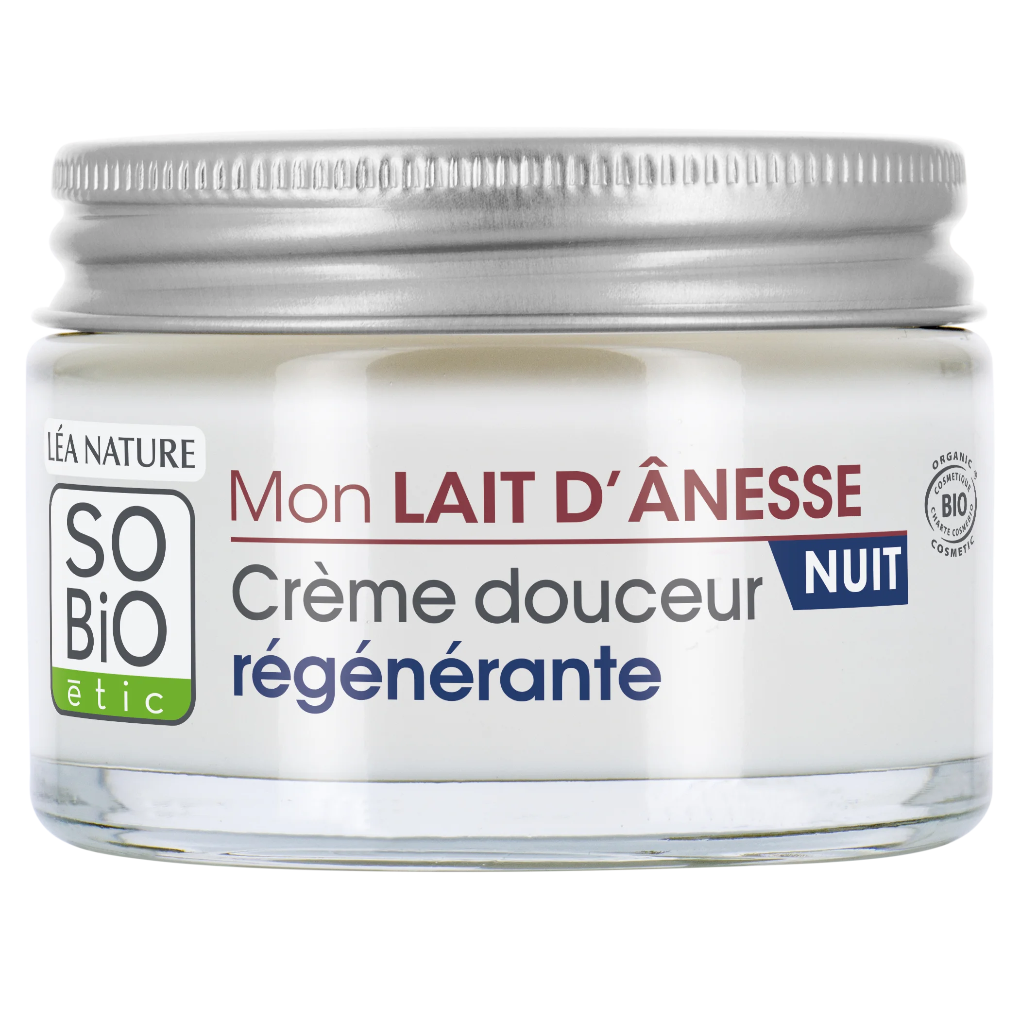 SO’BiO étic Nočný regeneračný krém s BIO oslím mliekom (50 ml) - šľahaná textúra