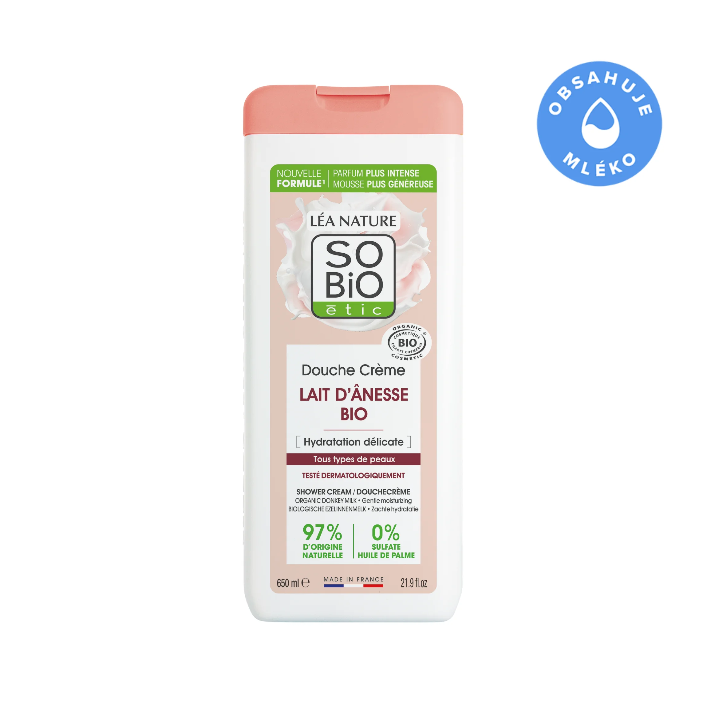 SO’BiO étic Jemne hydratačný sprchový krém s BIO oslím mliekom (650 ml) - všetky typy pokožky