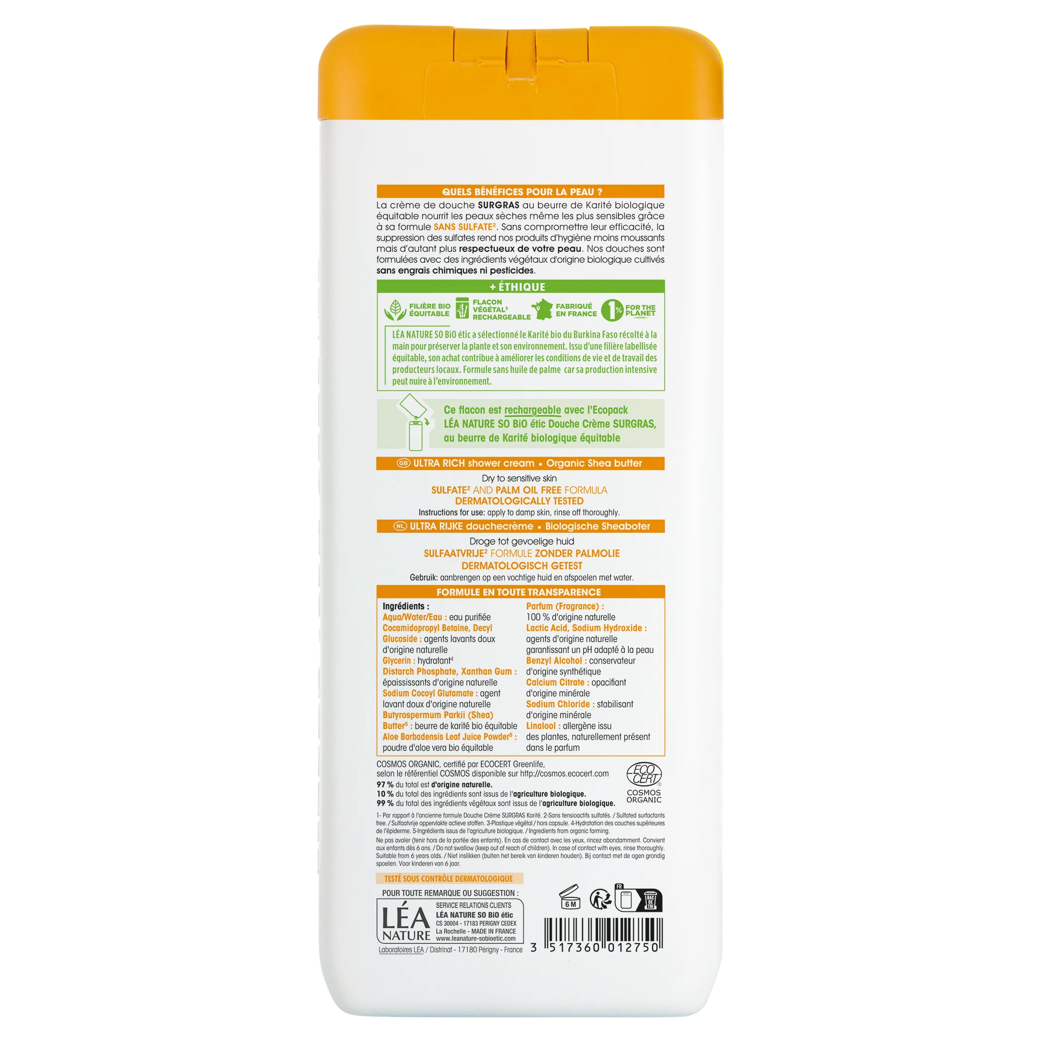 SO’BiO étic Sprchový krém SURGRAS s BIO bambuckým maslom (650 ml) - ideálny pre suchú a citlivú pokožku