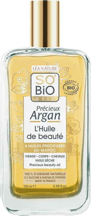 SO’BiO étic Précieux Argan Ošetrujúci olej na telo, tvár i vlasy BIO (100 ml) - elixír mladosti a krásy