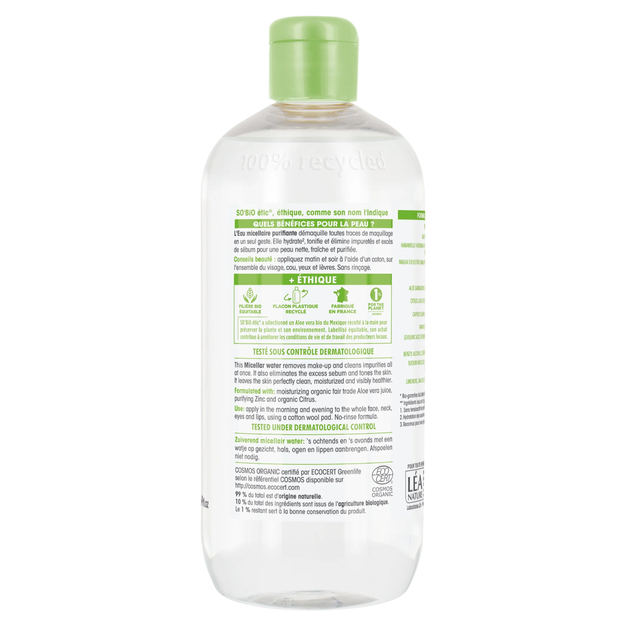 SO’BiO étic Micelárna voda Aloe Vera čistiaca - zinok a citrusy BIO (500 ml) - ideálna pre zmiešanú až mastnú pleť