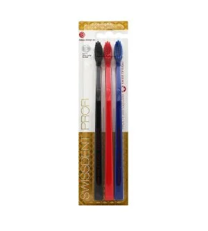 Swissdent Profi Colours zubné kefky soft-medium 3 ks Black, Red, Blue