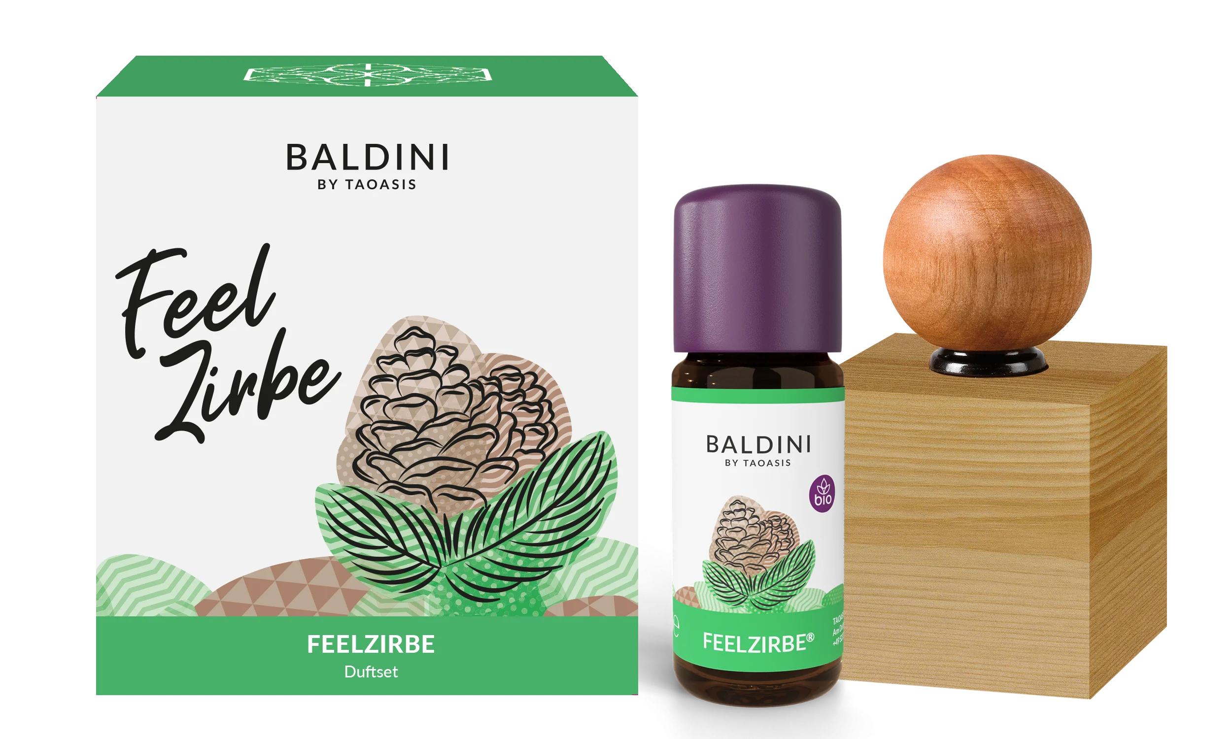 Taoasis Baldini Aroma set FeelPine BIO (10 ml) - drevená dekorácia ako difuzér