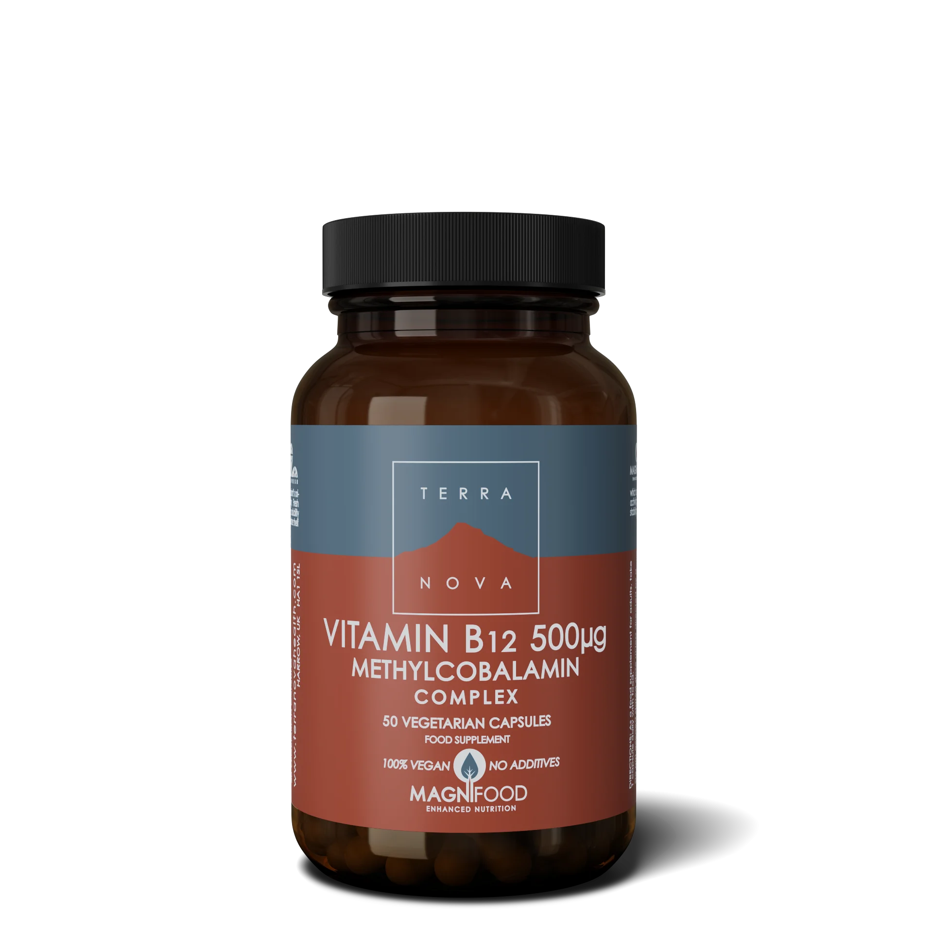 Terranova Health Vitamín B12 (metylkobalamín) 500 µg Komplex (50 kapsúl) - dobre sa vstrebáva