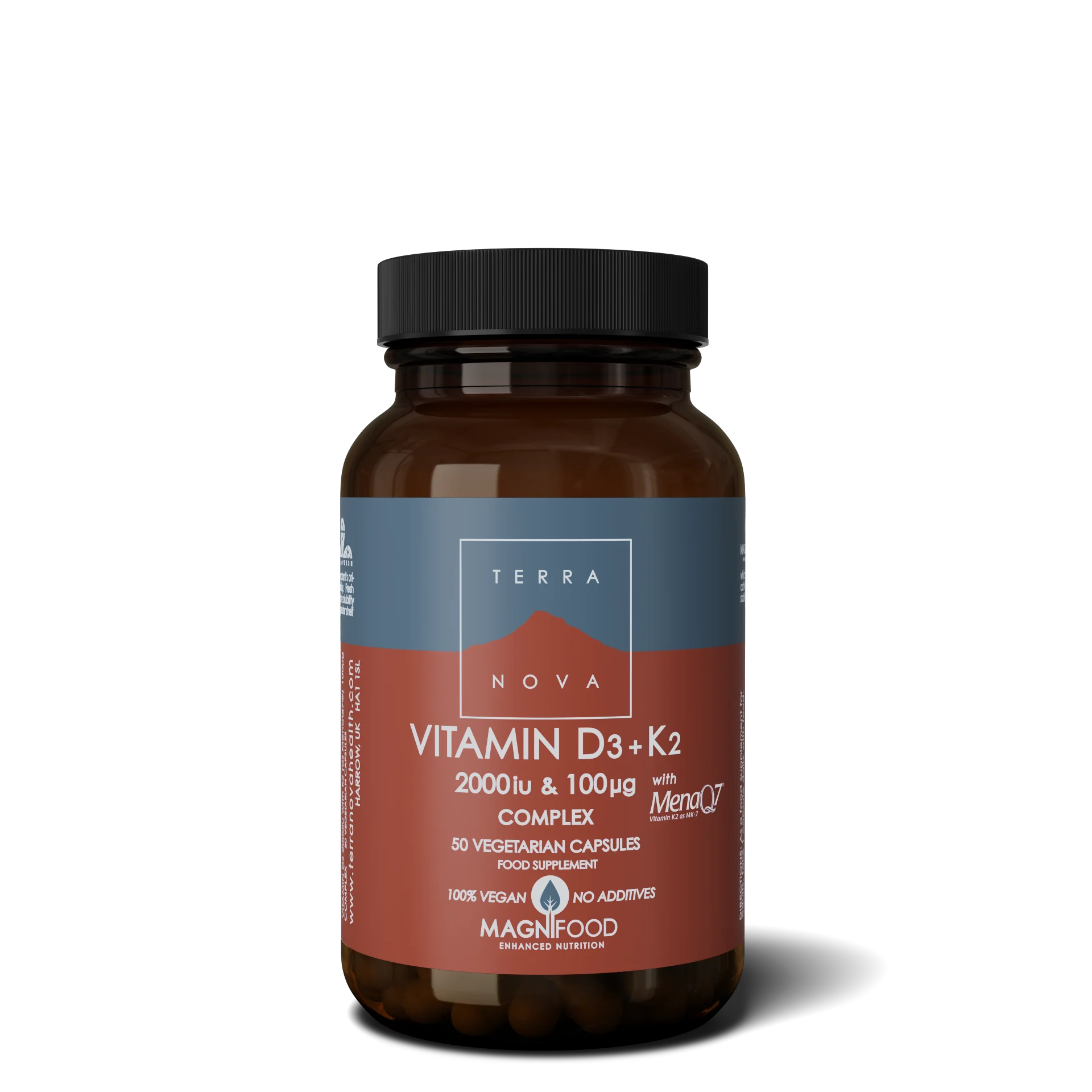 Terranova Health Vitamín D3 2000 iu & Vitamín K2 100 ug Komplex (50 kapsúl) - d3 z lišajníka a k2 z cíceru